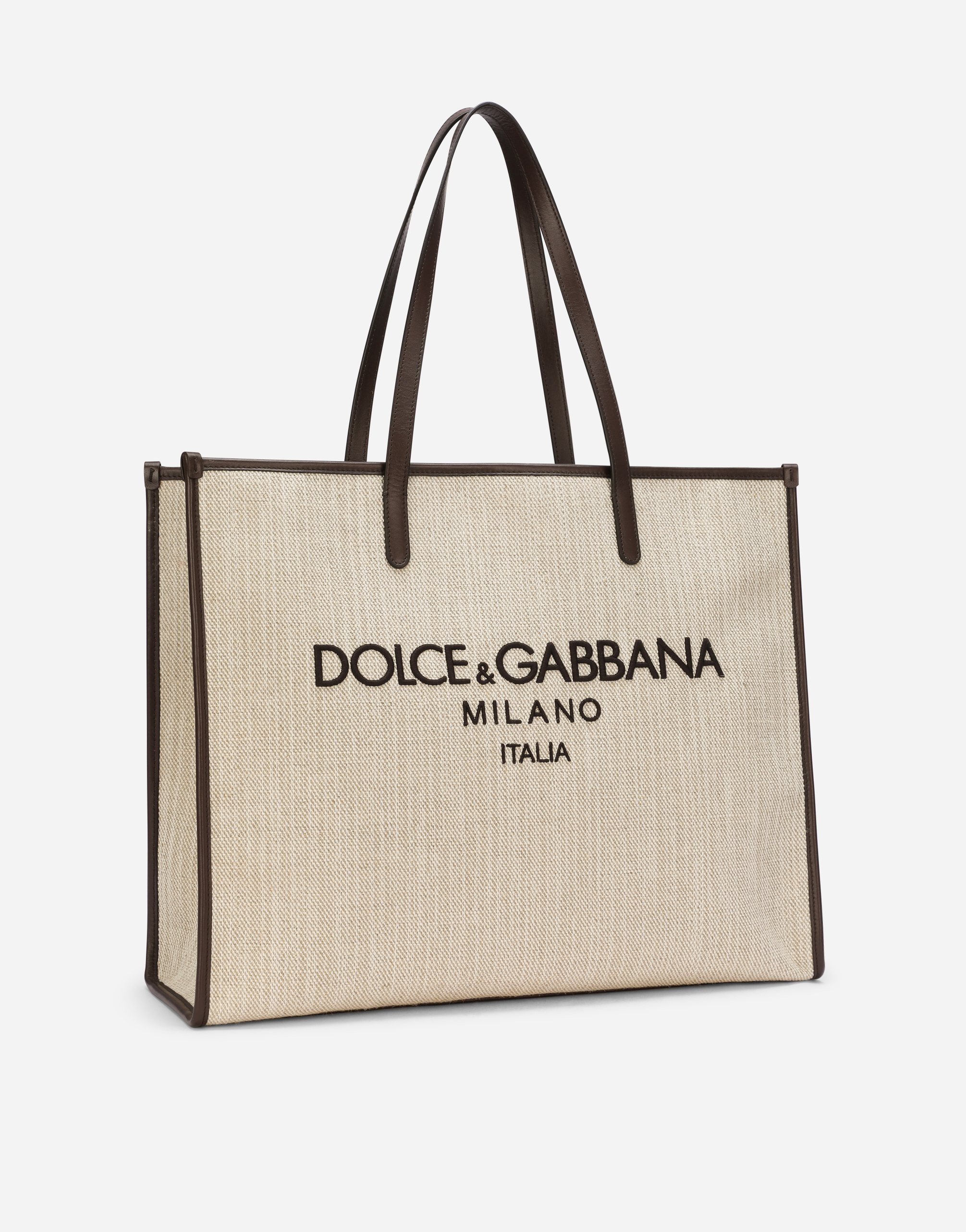 Shop Dolce & Gabbana Large Structured Canvas Shopper In Beige