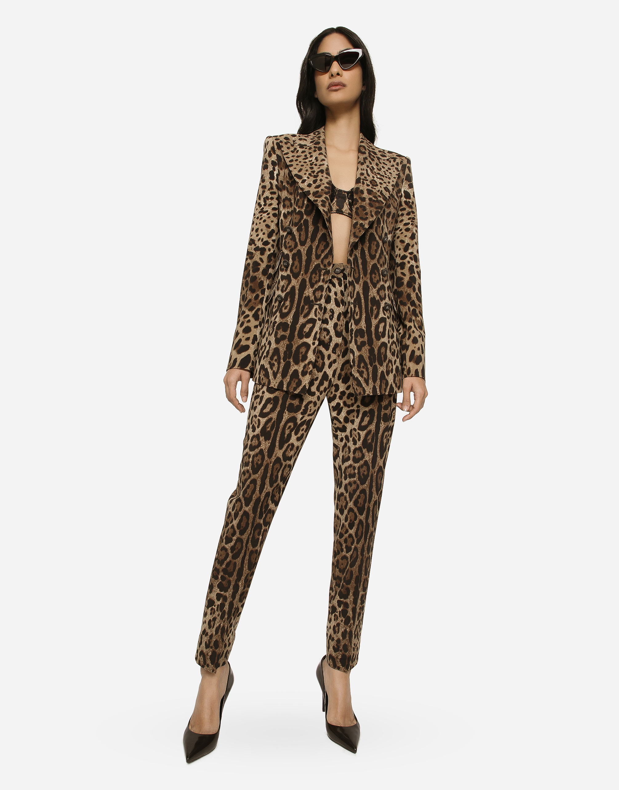 DOLCE & GABBANA HIGH-WAISTED PANTS IN LEOPARD-PRINT WOOL