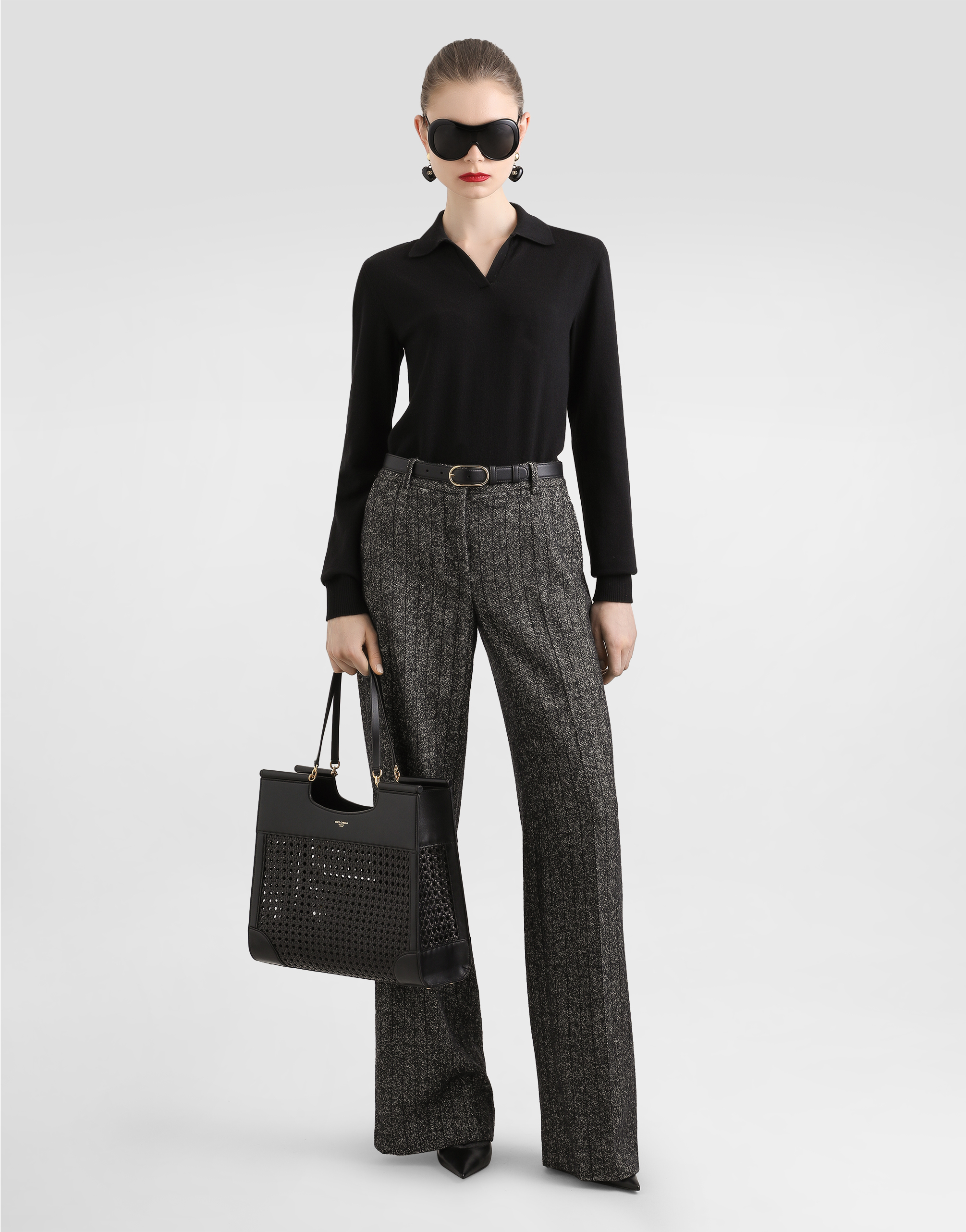 Dolce & Gabbana Collared Neck Long Sleeves Ribbed Hem In Black