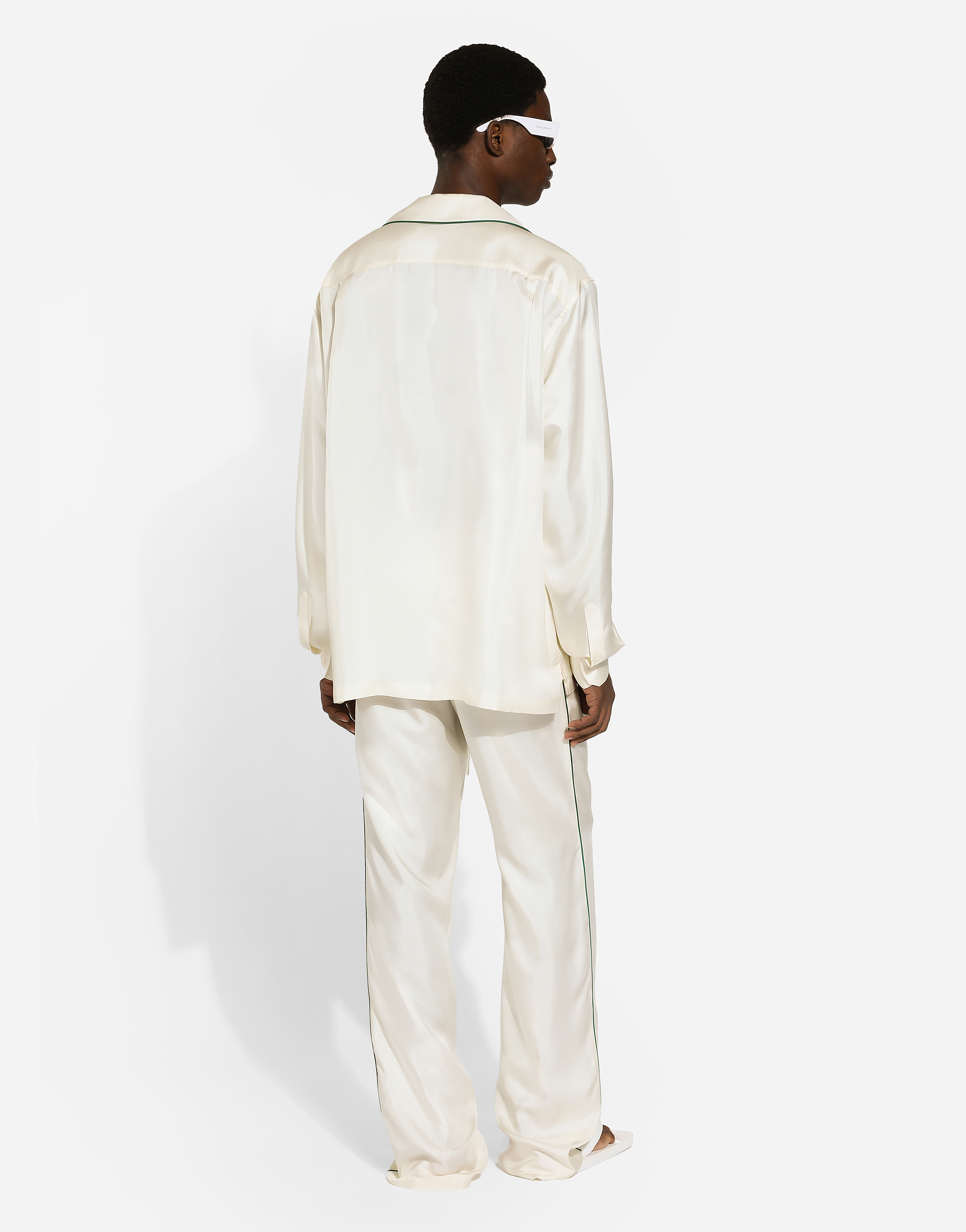 Dolce & Gabbana Silk Trousers With Back Pocket And Side Stripe In ホワイト
