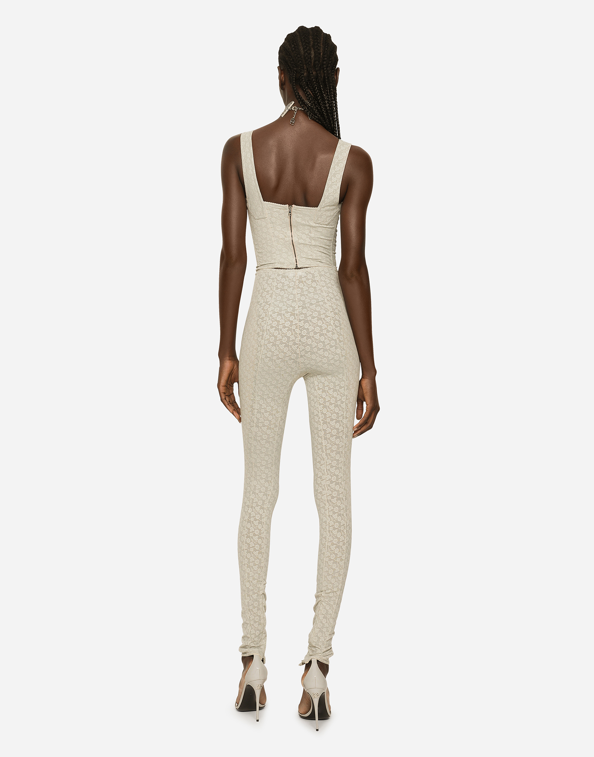 DOLCE & GABBANA FLORAL JACQUARD MARQUISETTE AND SATIN LEGGINGS