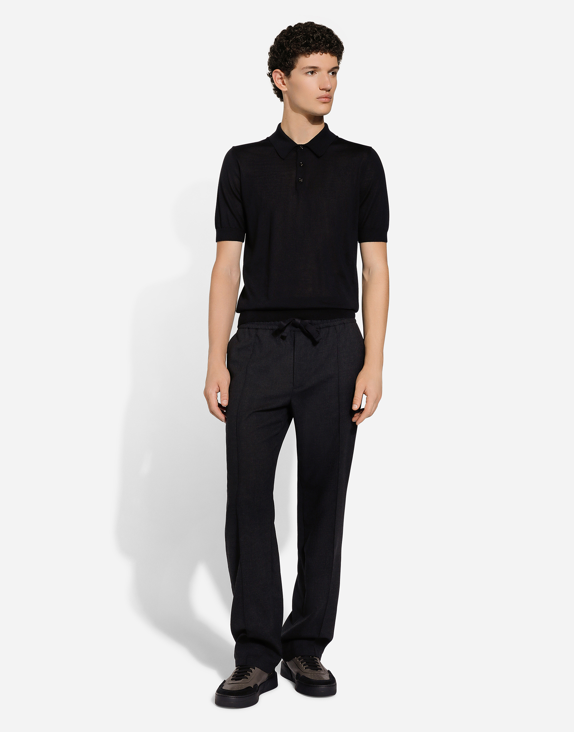 Dolce & Gabbana Silk Jogging Pants With Dg Embroidered Patch In Grey