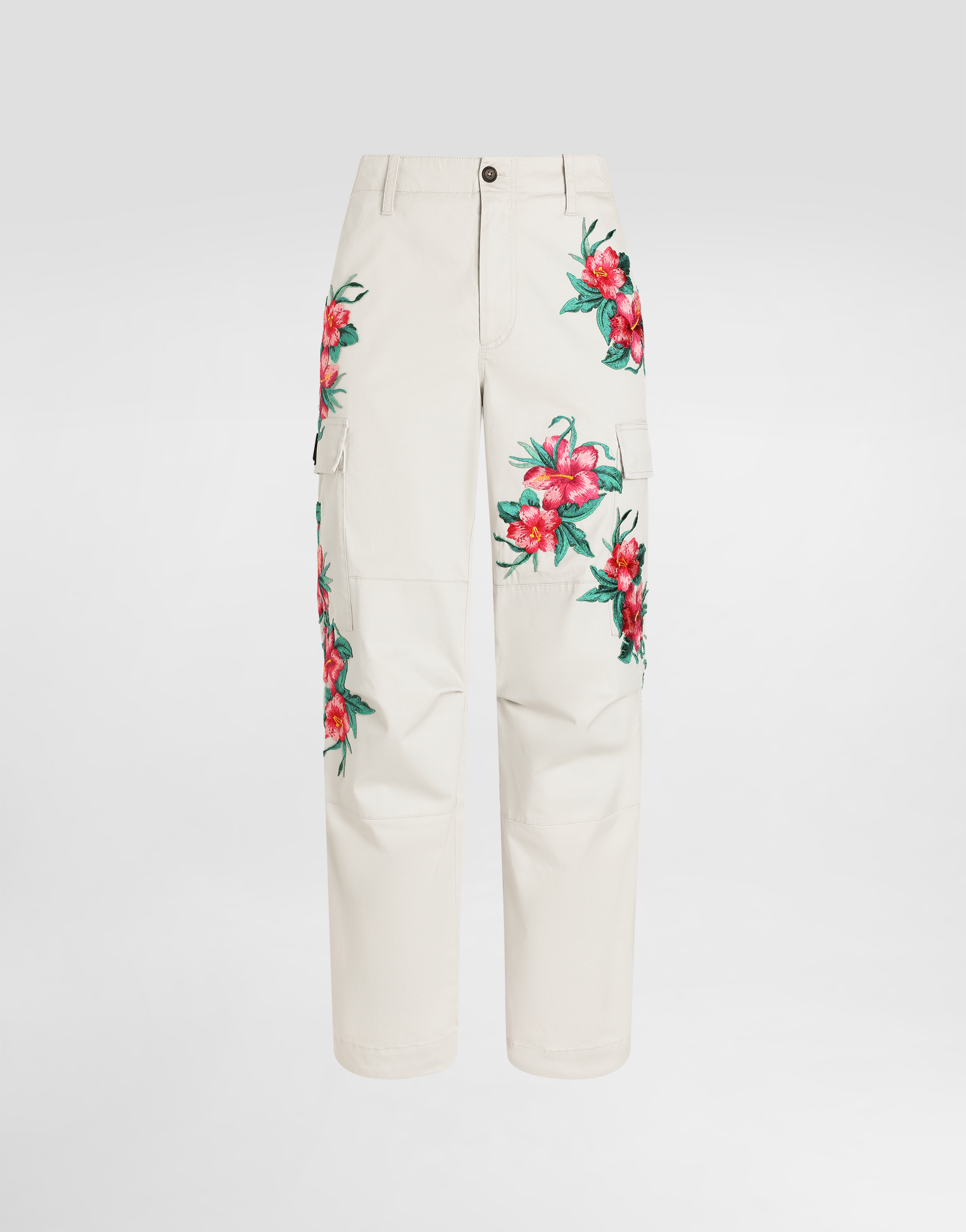Dolce & Gabbana Cotton Cargo Pants With Floral Patches - Man Pants And Shorts Beige