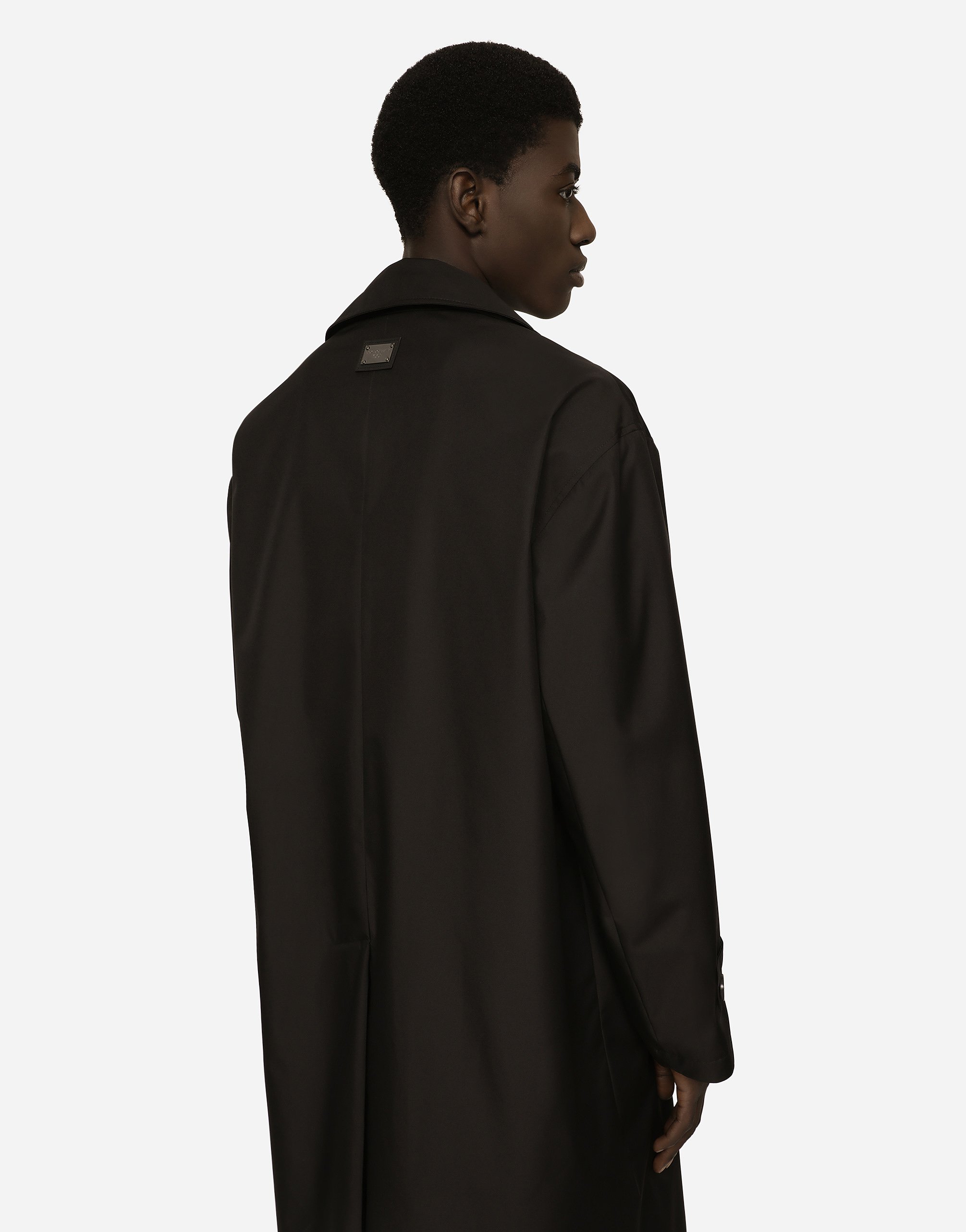 Shop Dolce & Gabbana Nylon Trench Coat With Logo Tag In Black