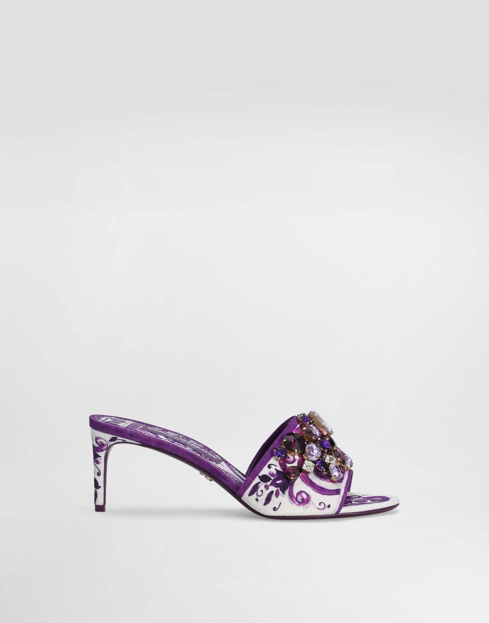 Dolce & Gabbana Brocade Mules With Jewel Embroidery - Woman Slides And Mules Multicolor