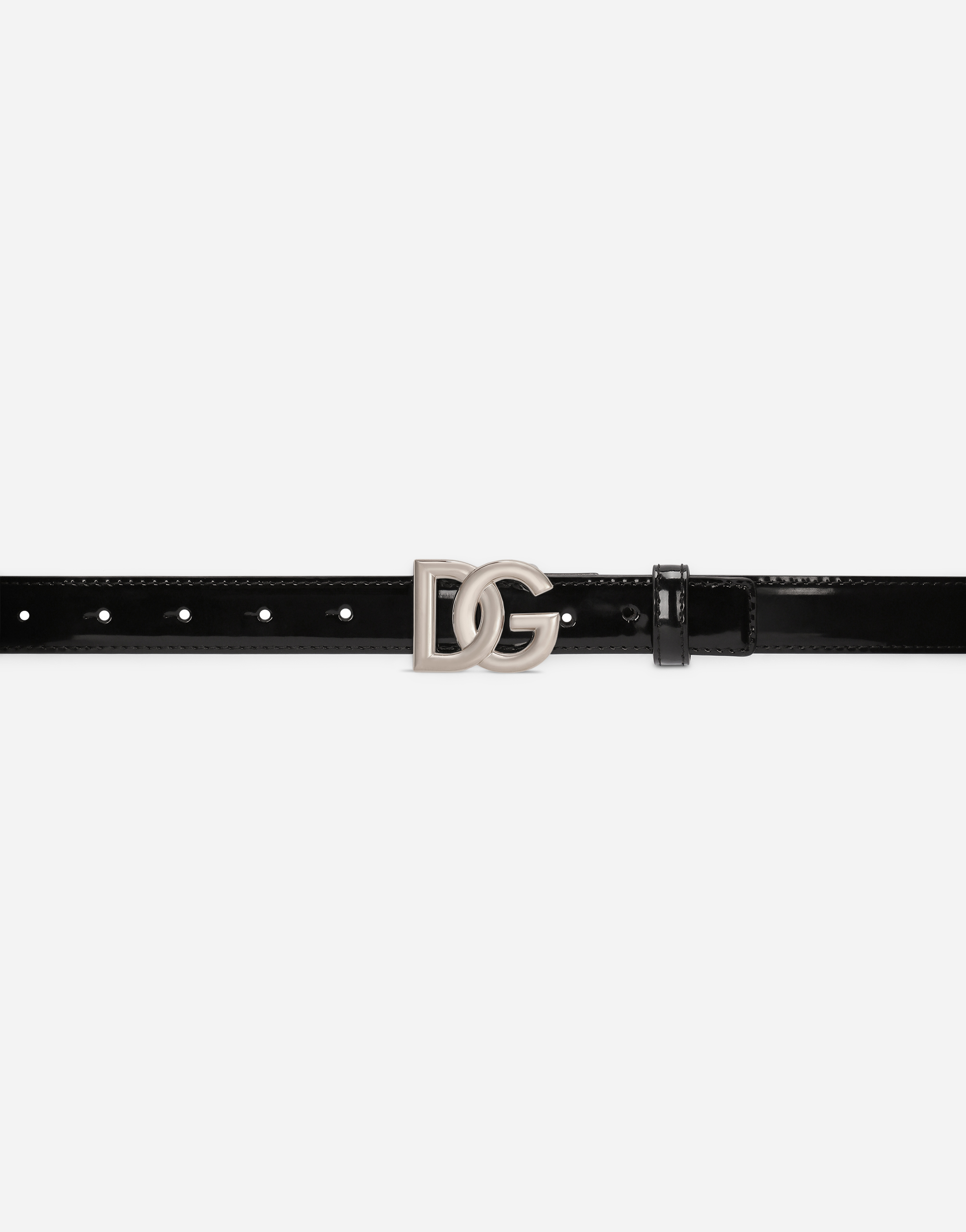 Shop Dolce & Gabbana Shiny Calfskin Belt With Dg Logo In Black