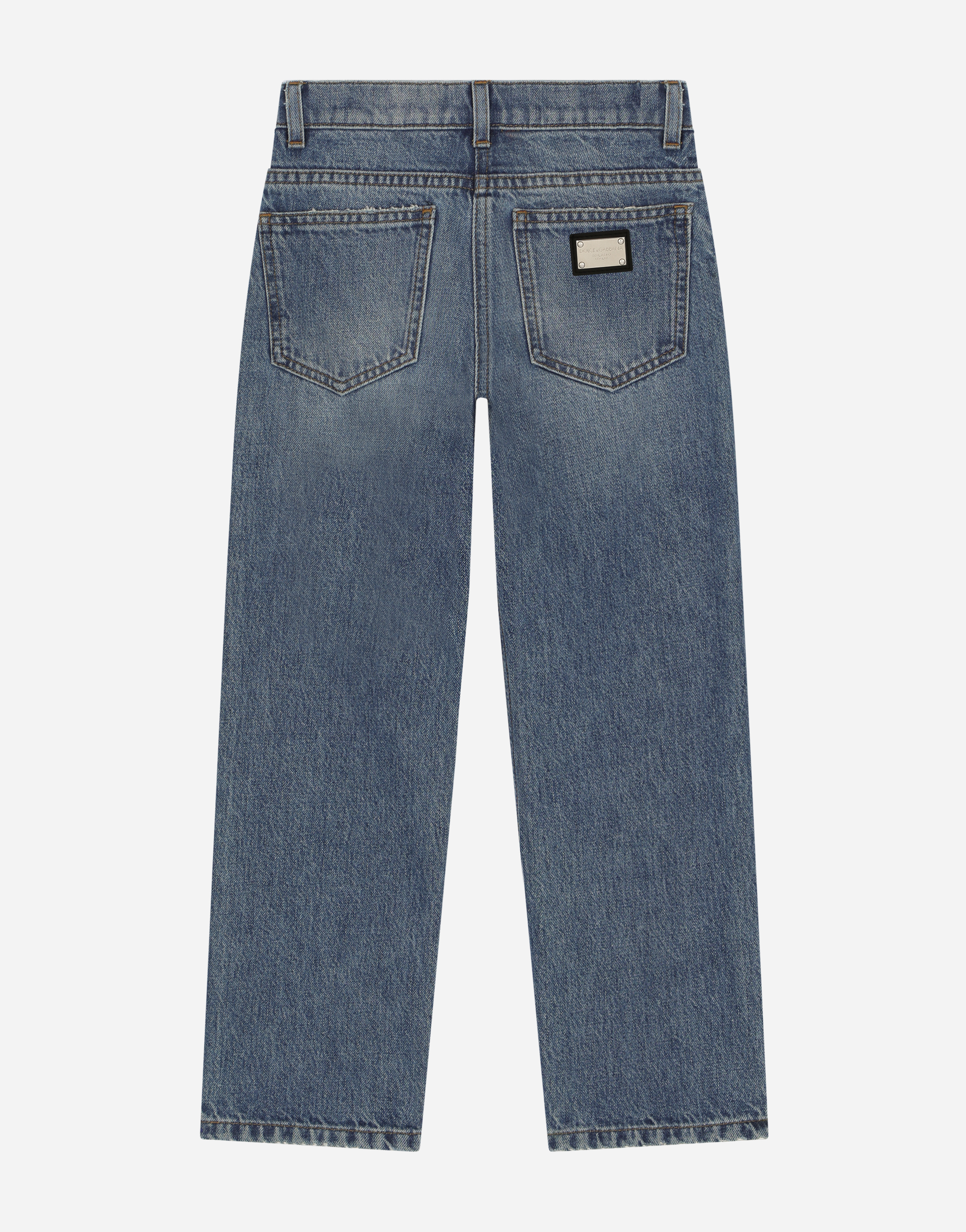 Shop Dolce & Gabbana 5-pocket Treated Denim Jeans With Logo Appliqué And The Logo Tag In Multicolor