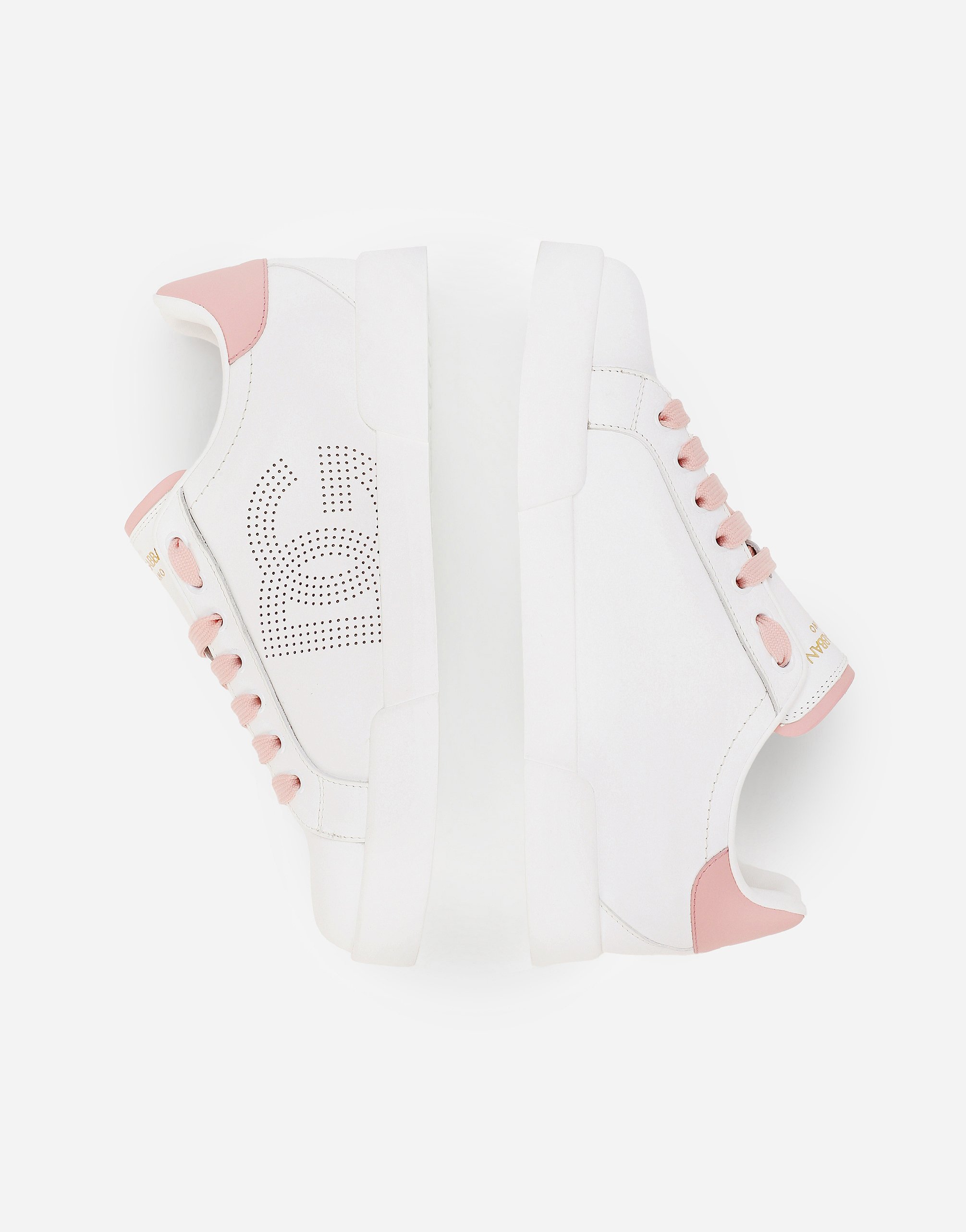 Dolce & Gabbana Portofino Low-top Leather Sneakers With Lateral Monogram In Pink