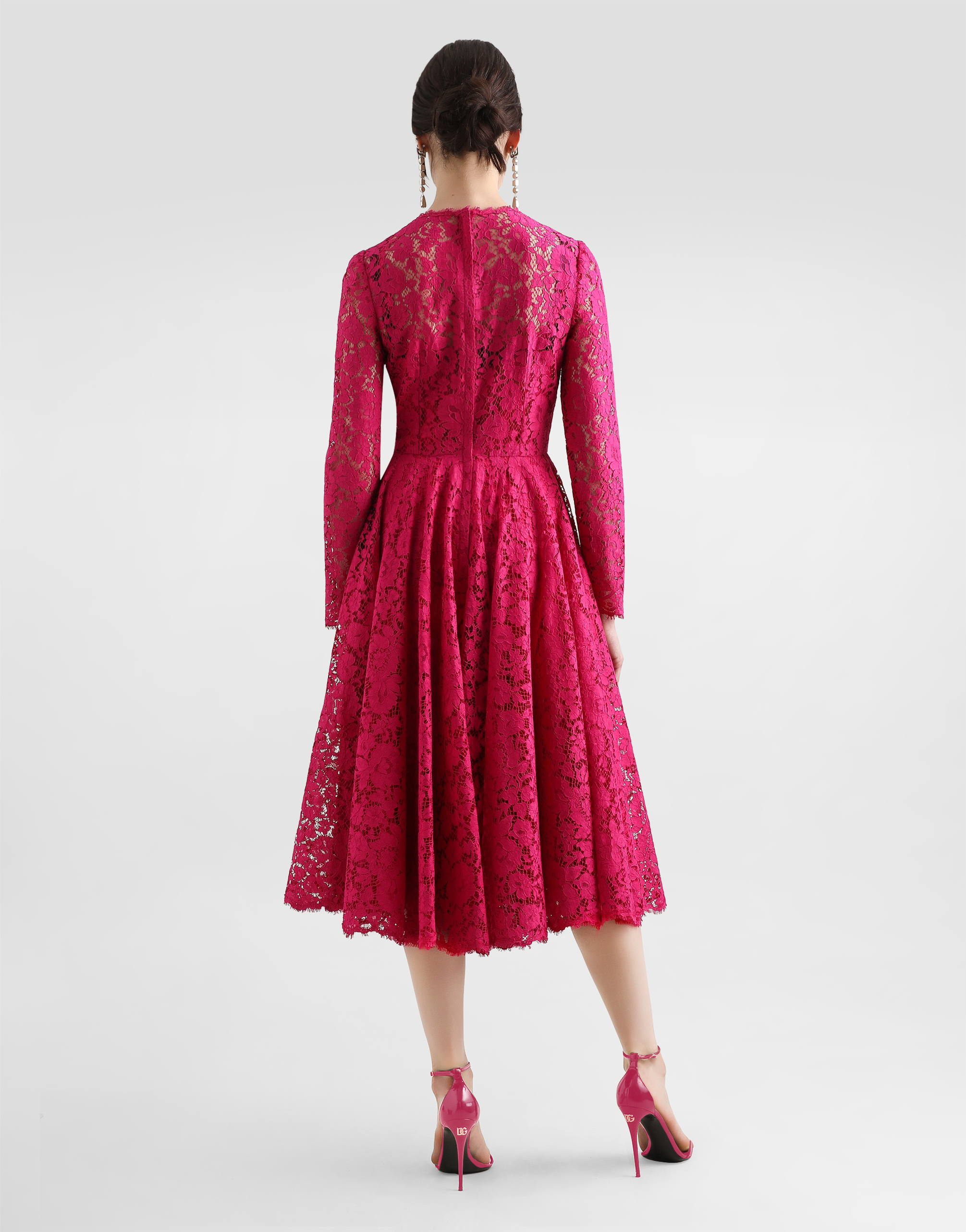 Dolce & Gabbana Calf-length Circle-skirt Dress In Cordonetto Lace In Pink