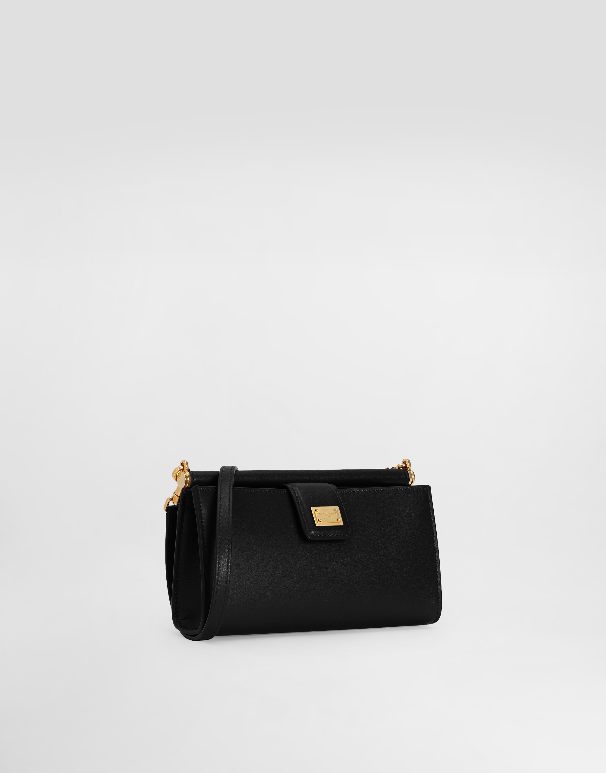 Dolce & Gabbana Plongé Calfskin Phone Bag In Black
