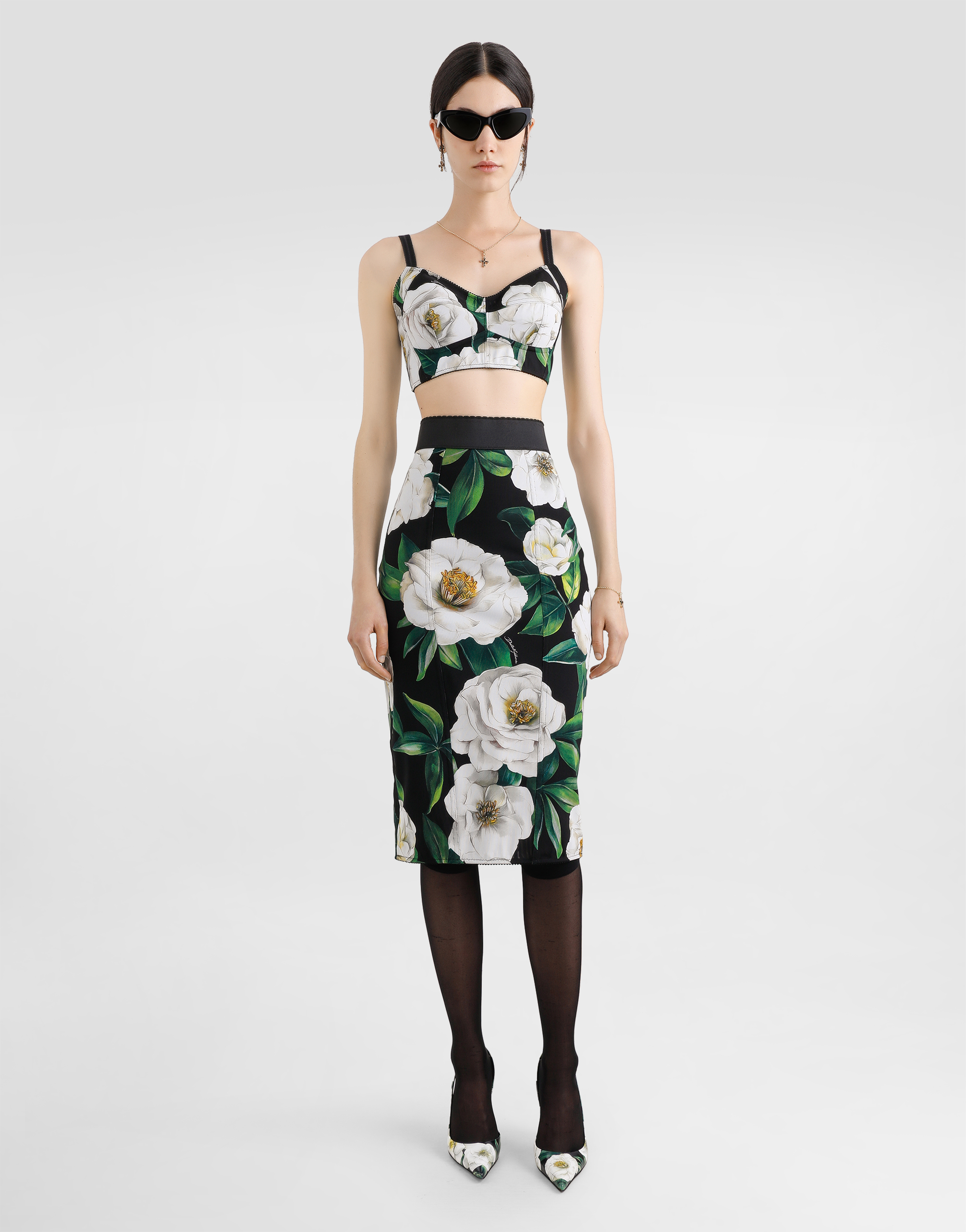 Dolce & Gabbana Gardenia Printed Marquisette Midi Skirt In Print