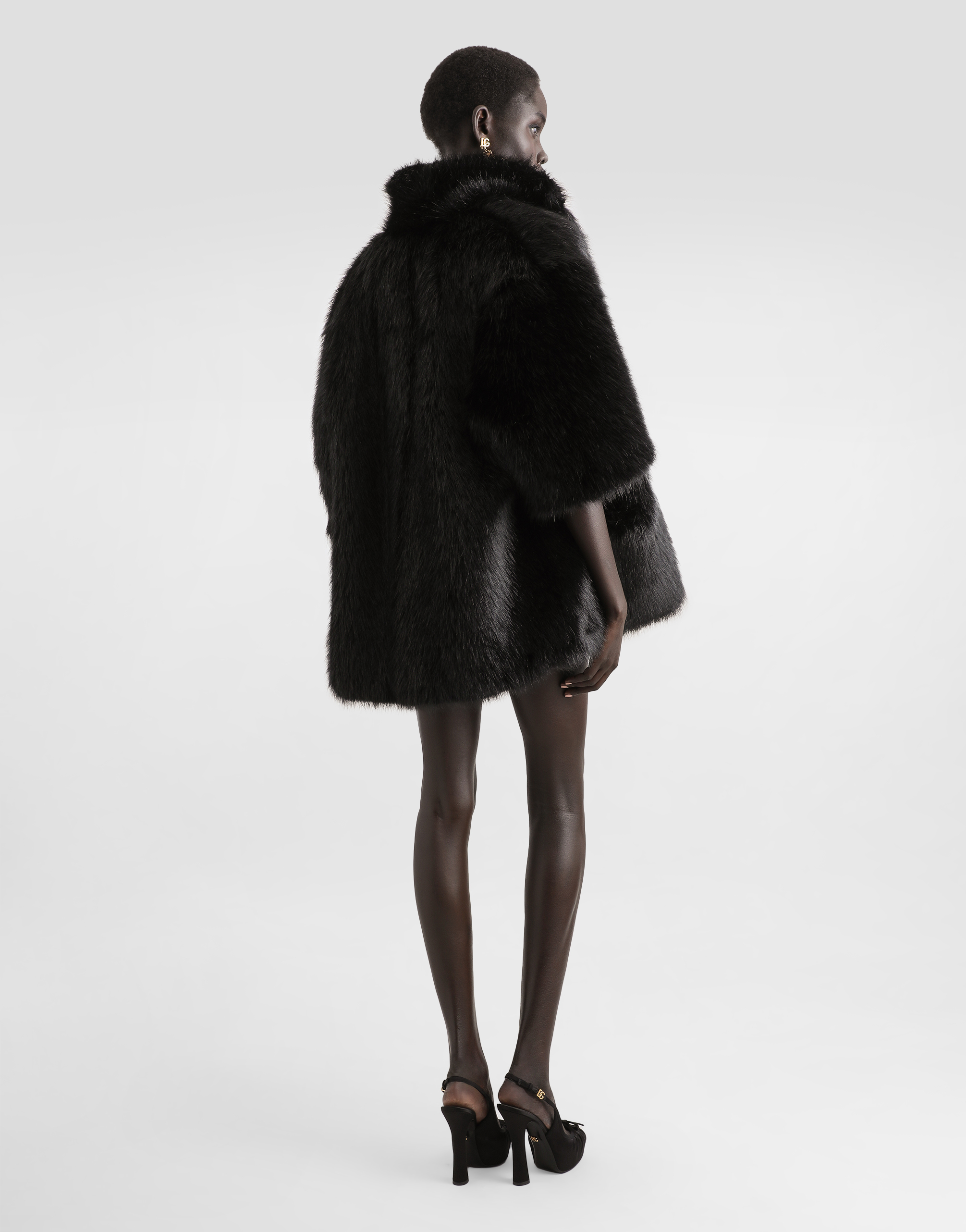 Dolce & Gabbana Faux Fur Jacket In Black