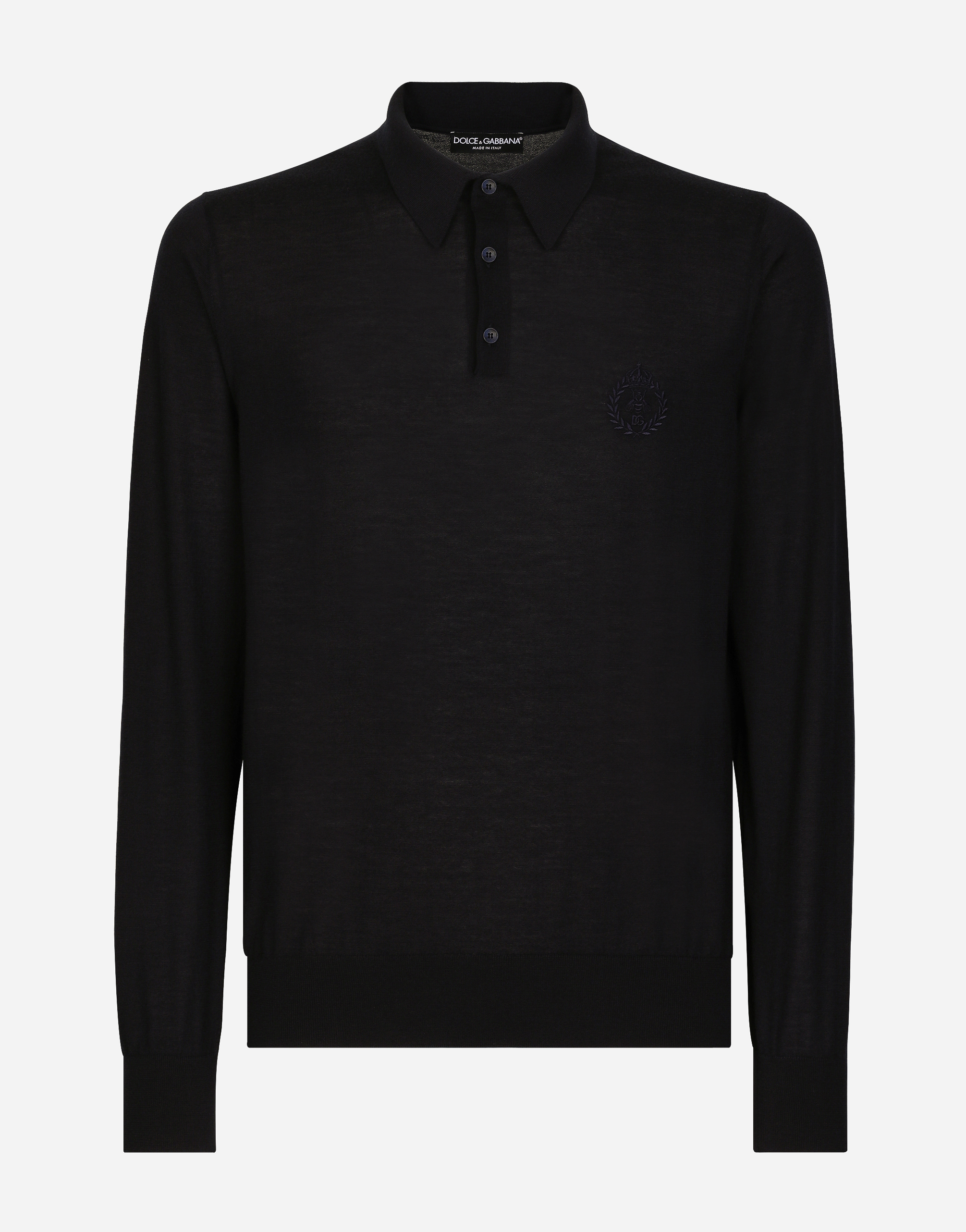 Shop Dolce & Gabbana Cashmere Polo-style Sweater With Dg Logo Embroidery In Blue