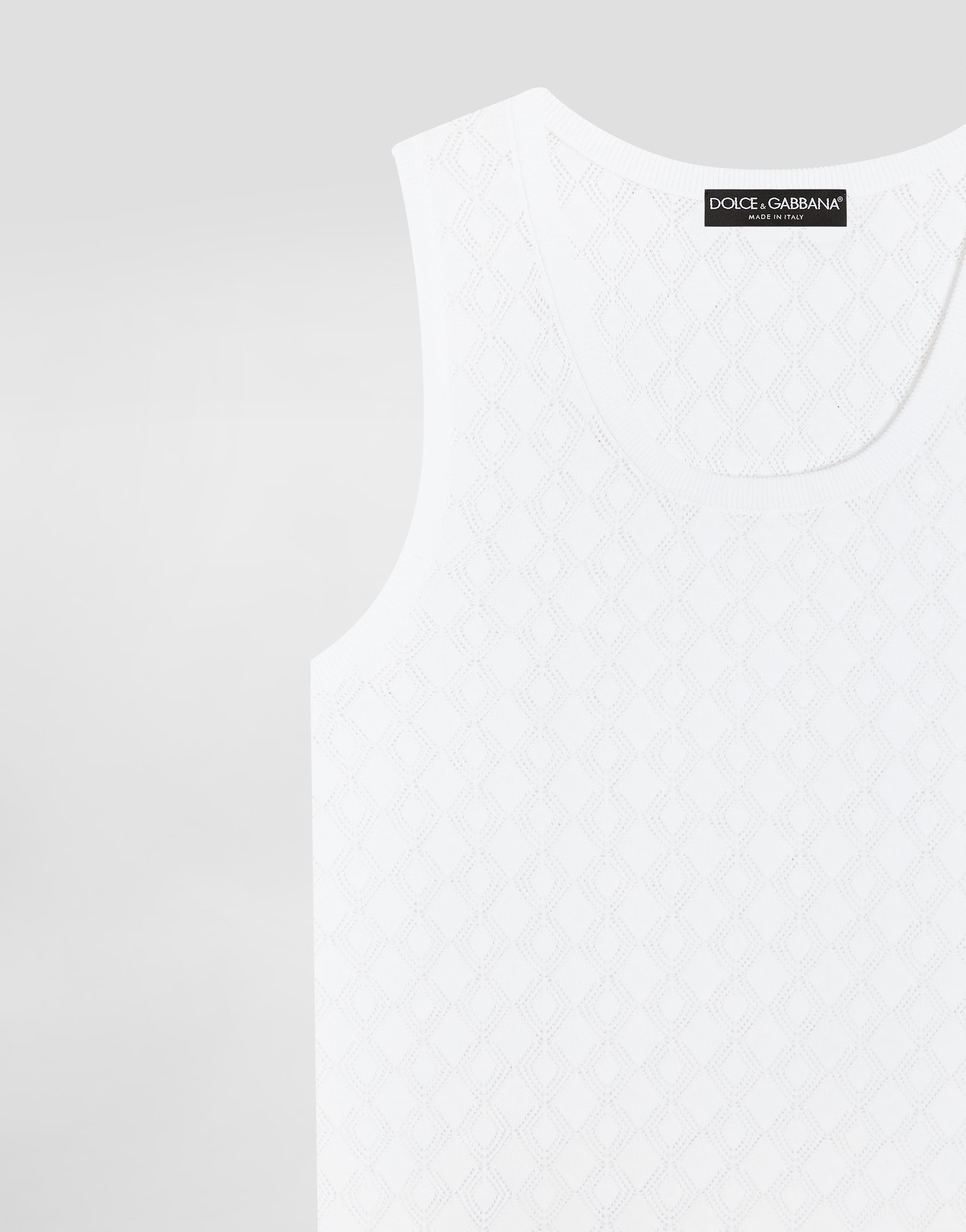  Dolce & Gabbana Dolce & Gabbana Diamond-pattern Perforated Cotton Tank Top - Man Sweaters And Cardigans White 48 