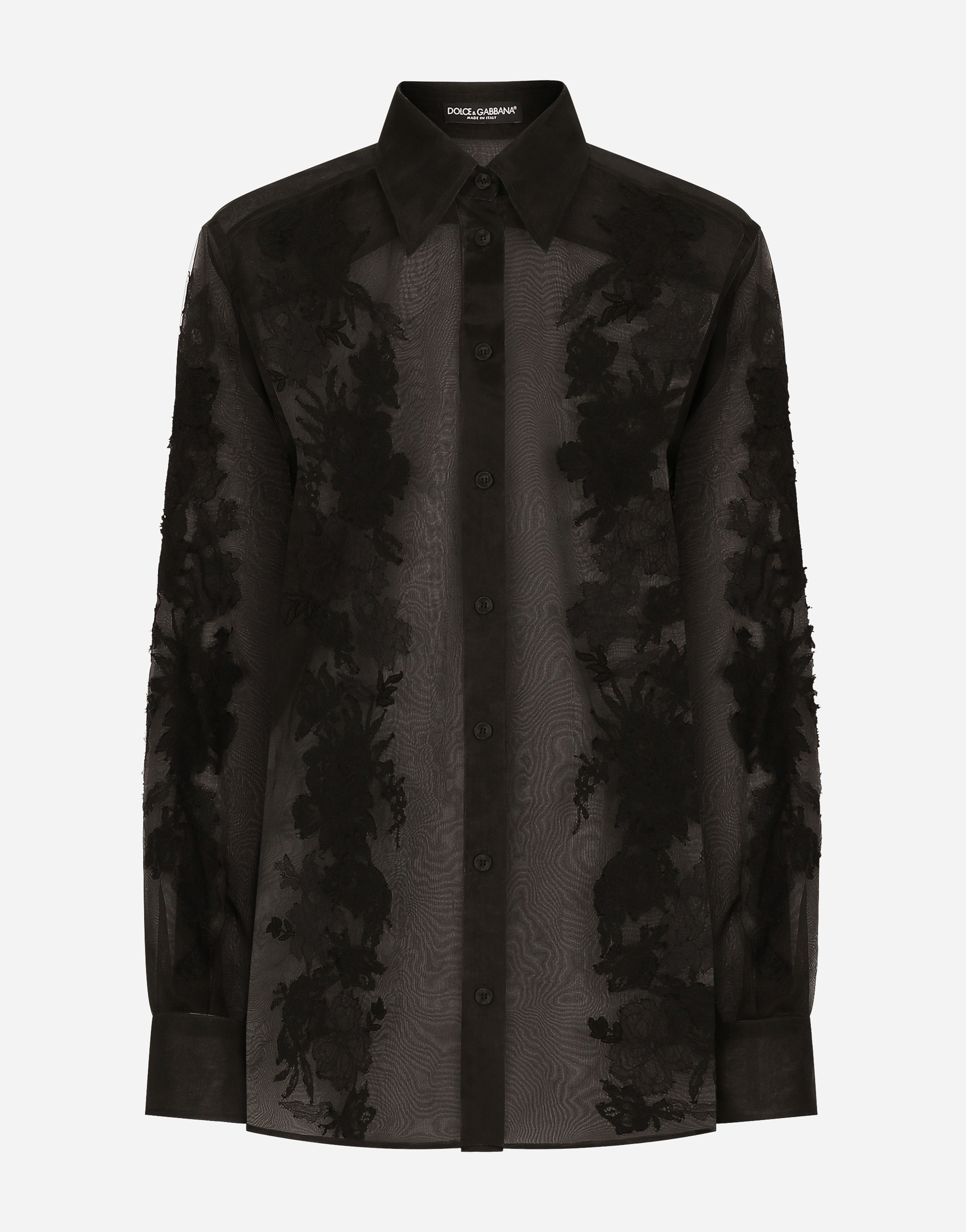 Dolce & Gabbana Organza Shirt With Lace Appliqués In Black