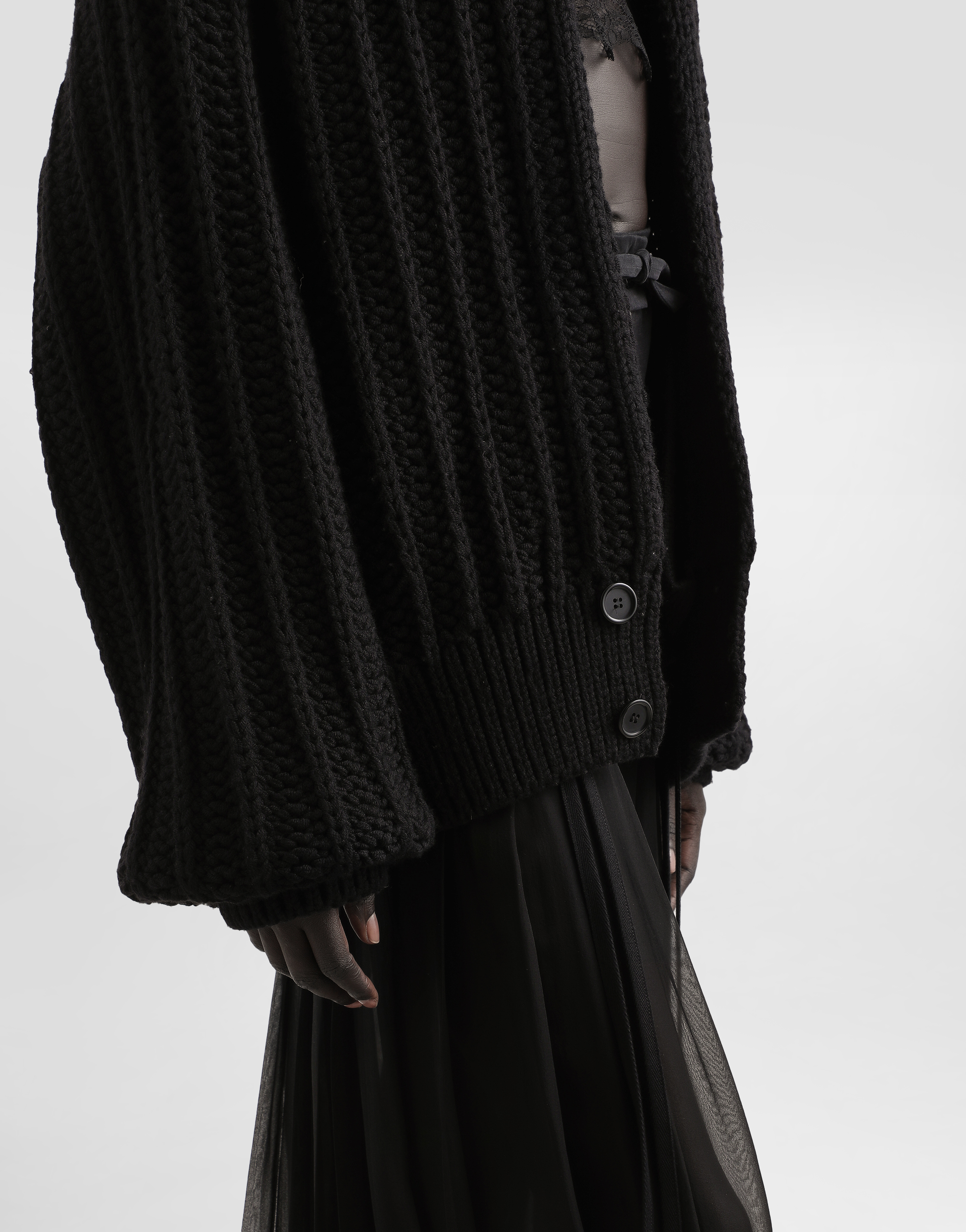 Dolce & Gabbana Twill Midi Skirt With Chiffon In Black