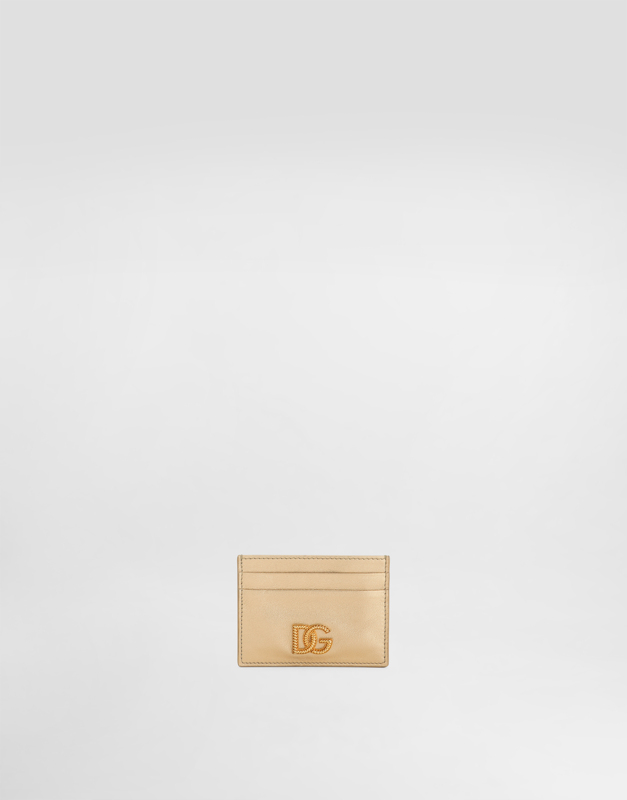 Dolce & Gabbana Laminated Calfskin Card Holder With Dg Logo In Gold