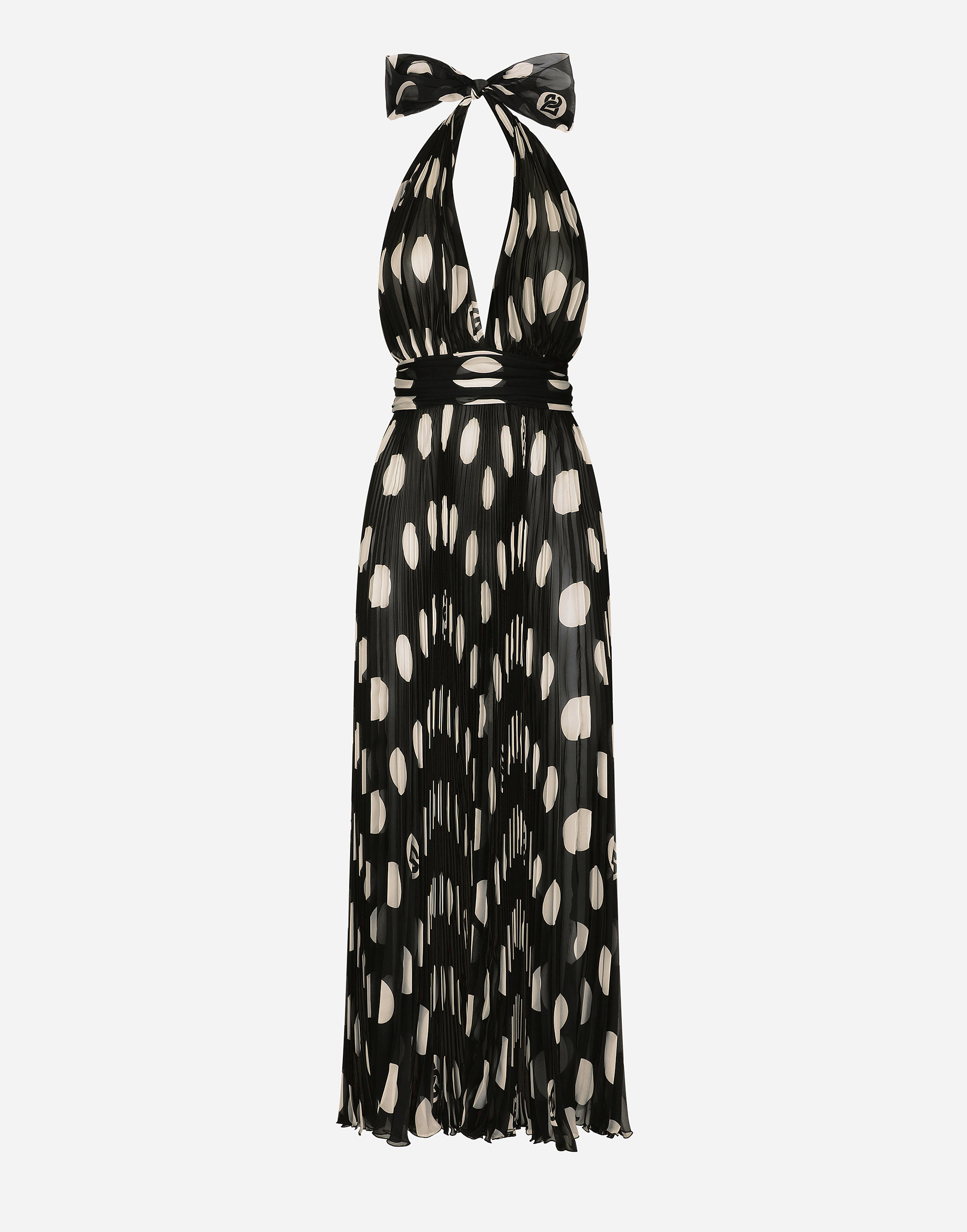 Dolce & Gabbana Pleated Chiffon Calf-length Dress With Polka-dot Print - Woman Dresses Print