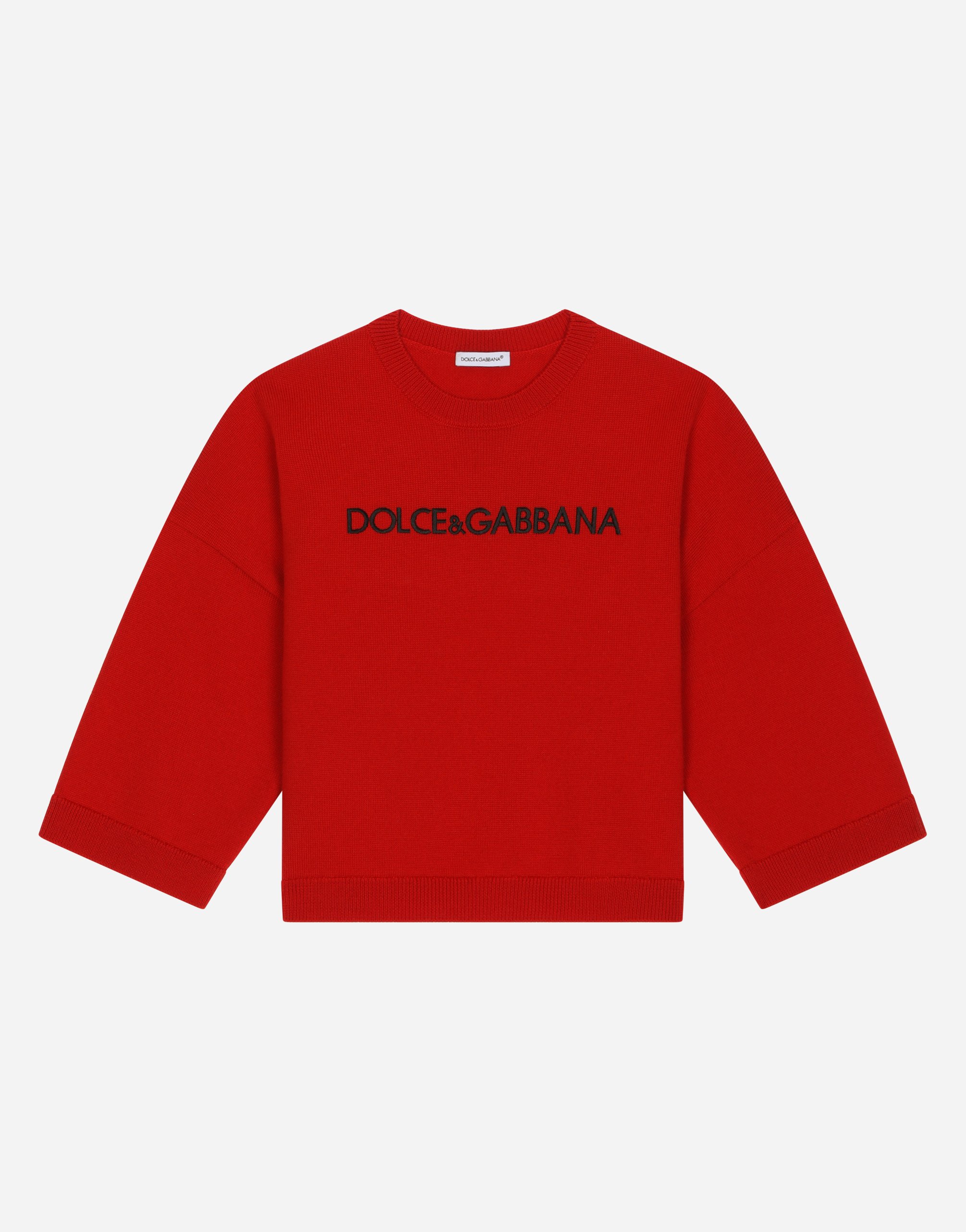 Dolce & Gabbana Round-neck Pullover With Logo Embroidery In Red