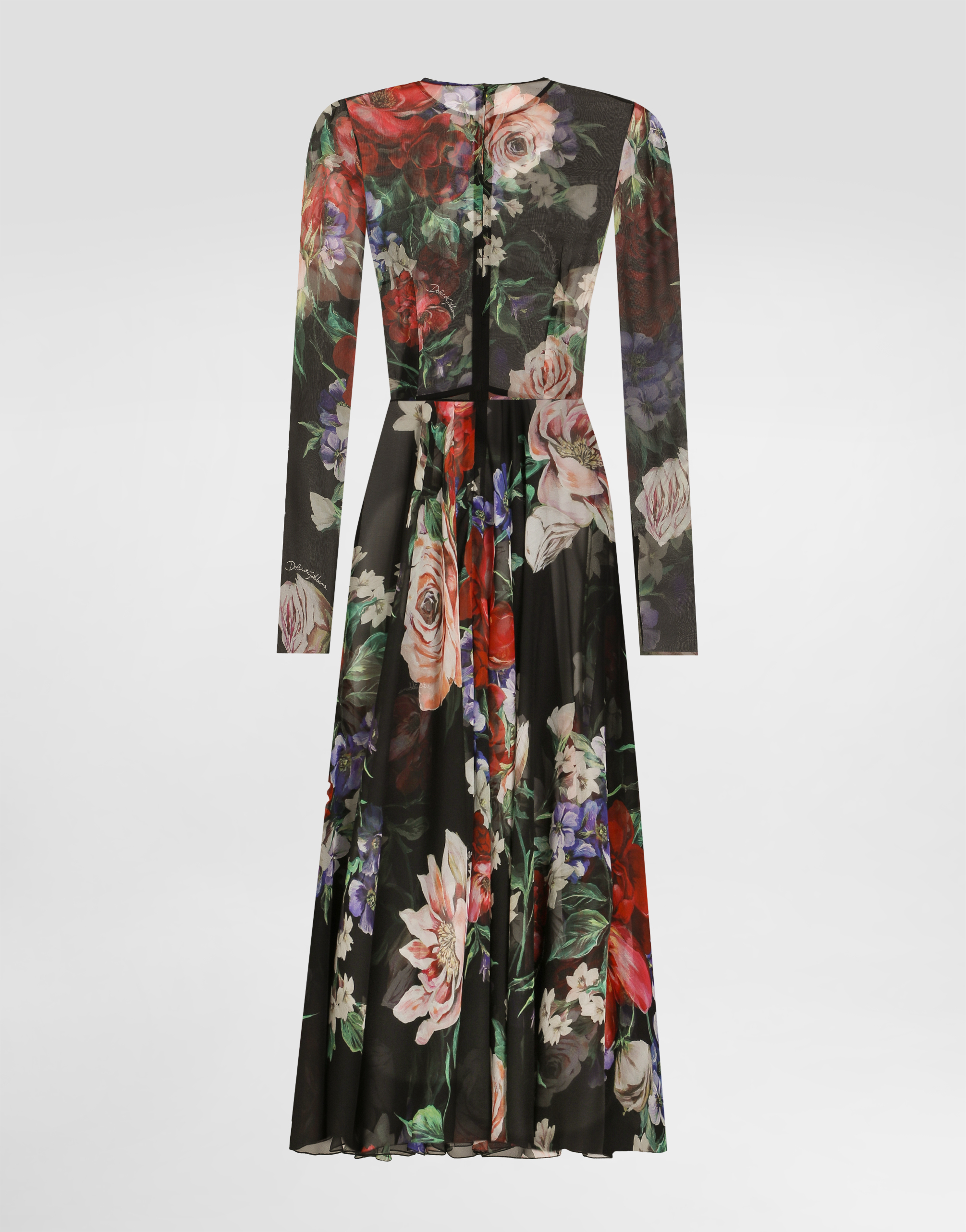 Dolce & Gabbana Floral-print Chiffon Calf-length Dress With Circle Skirt In Print