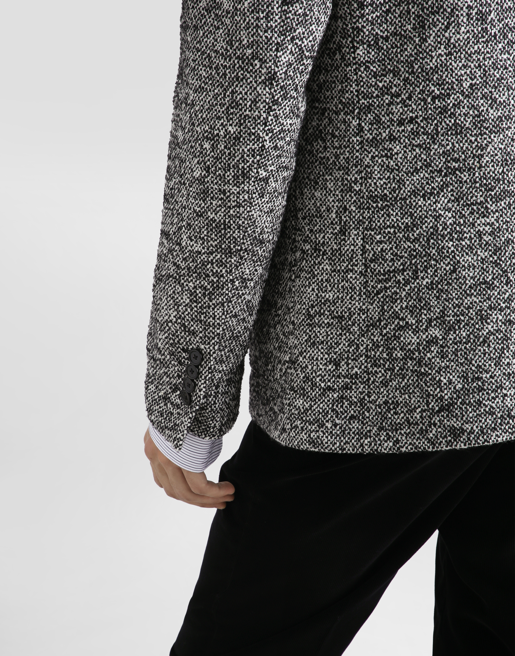 Dolce & Gabbana Single-breasted Dotted Wool Jacket With Fur Collar In Gray
