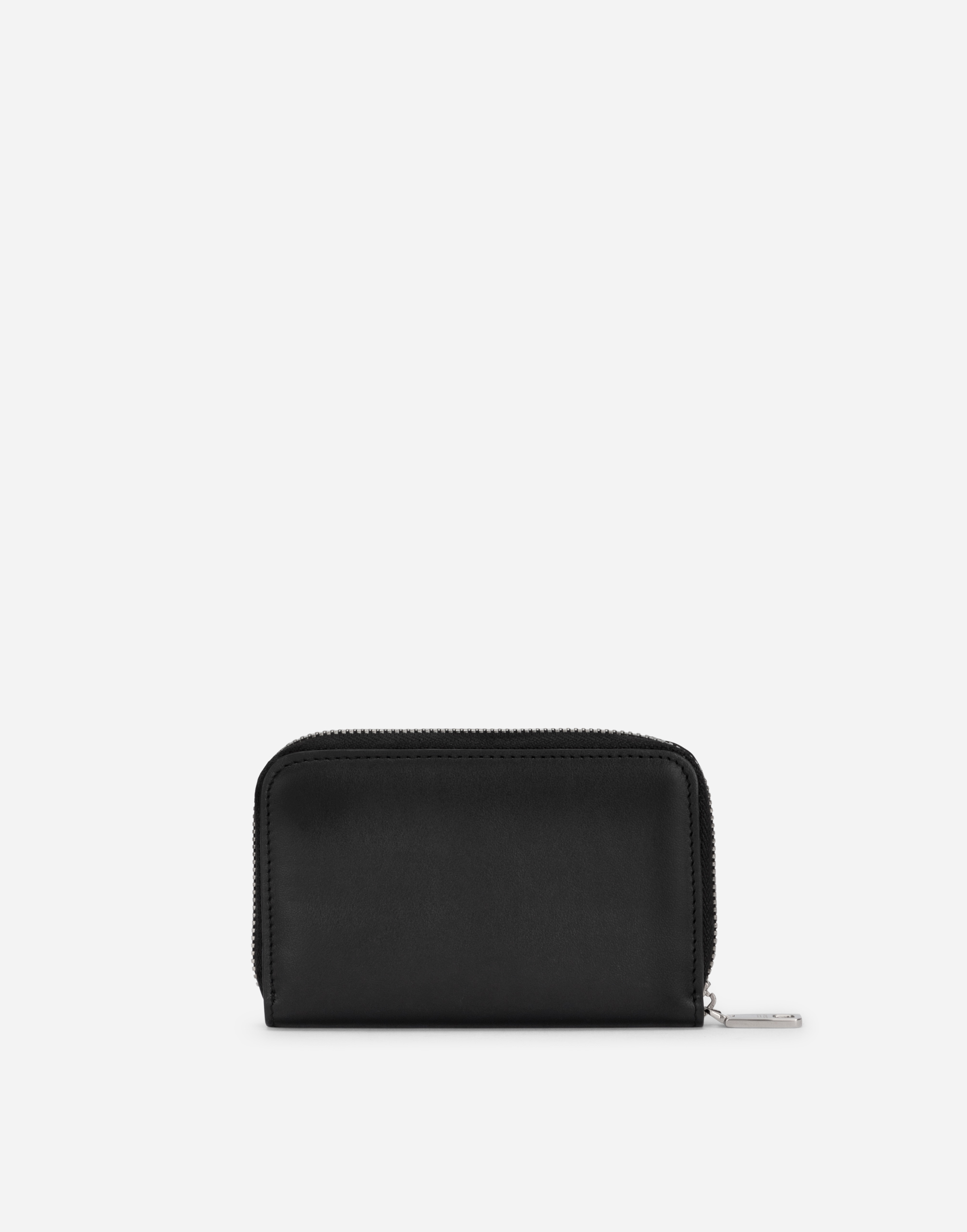 Dolce & Gabbana Small Zip-around Wallet In Calfskin With Raised Logo In Black