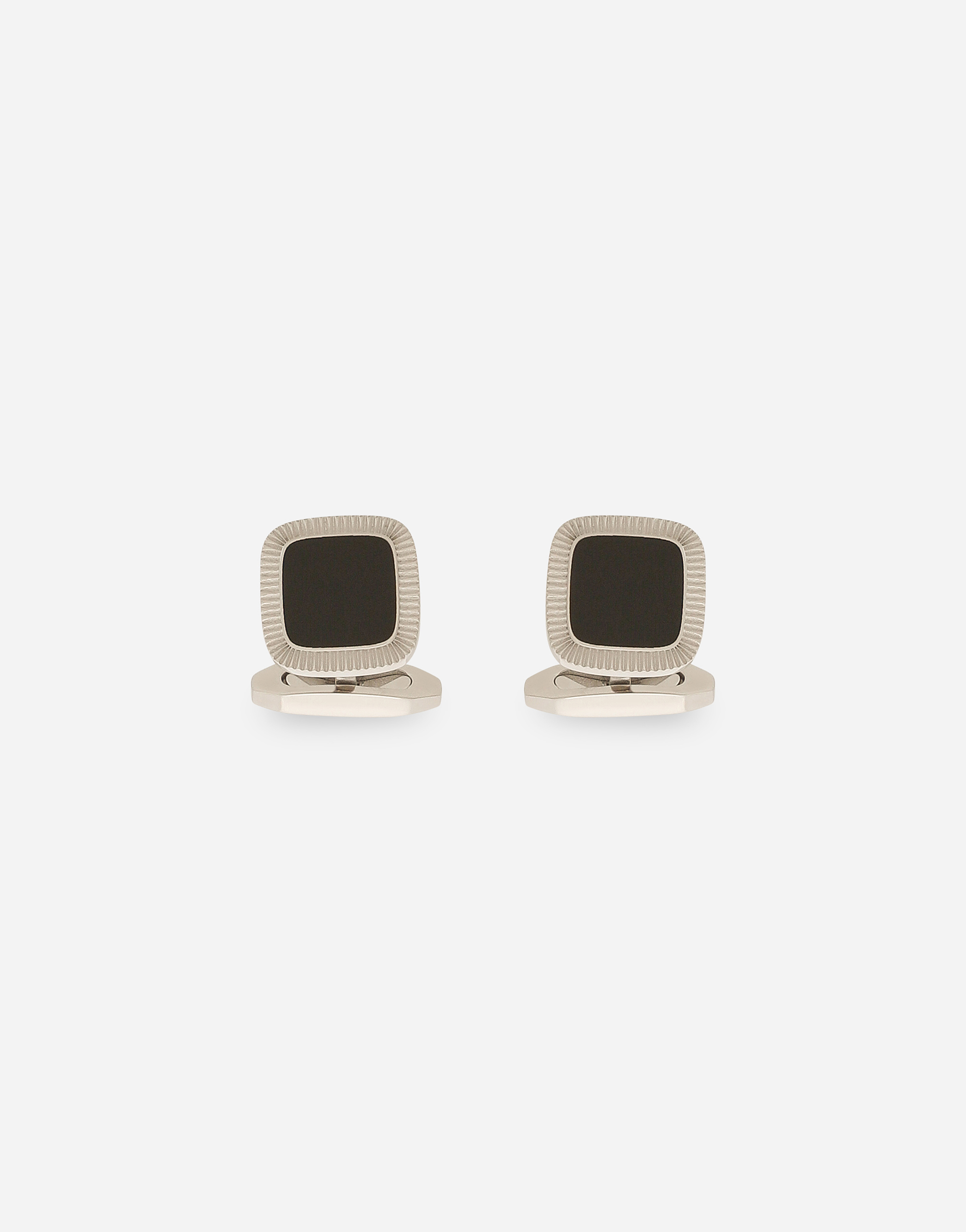 Dolce & Gabbana Square Enameled Cufflinks In Silver