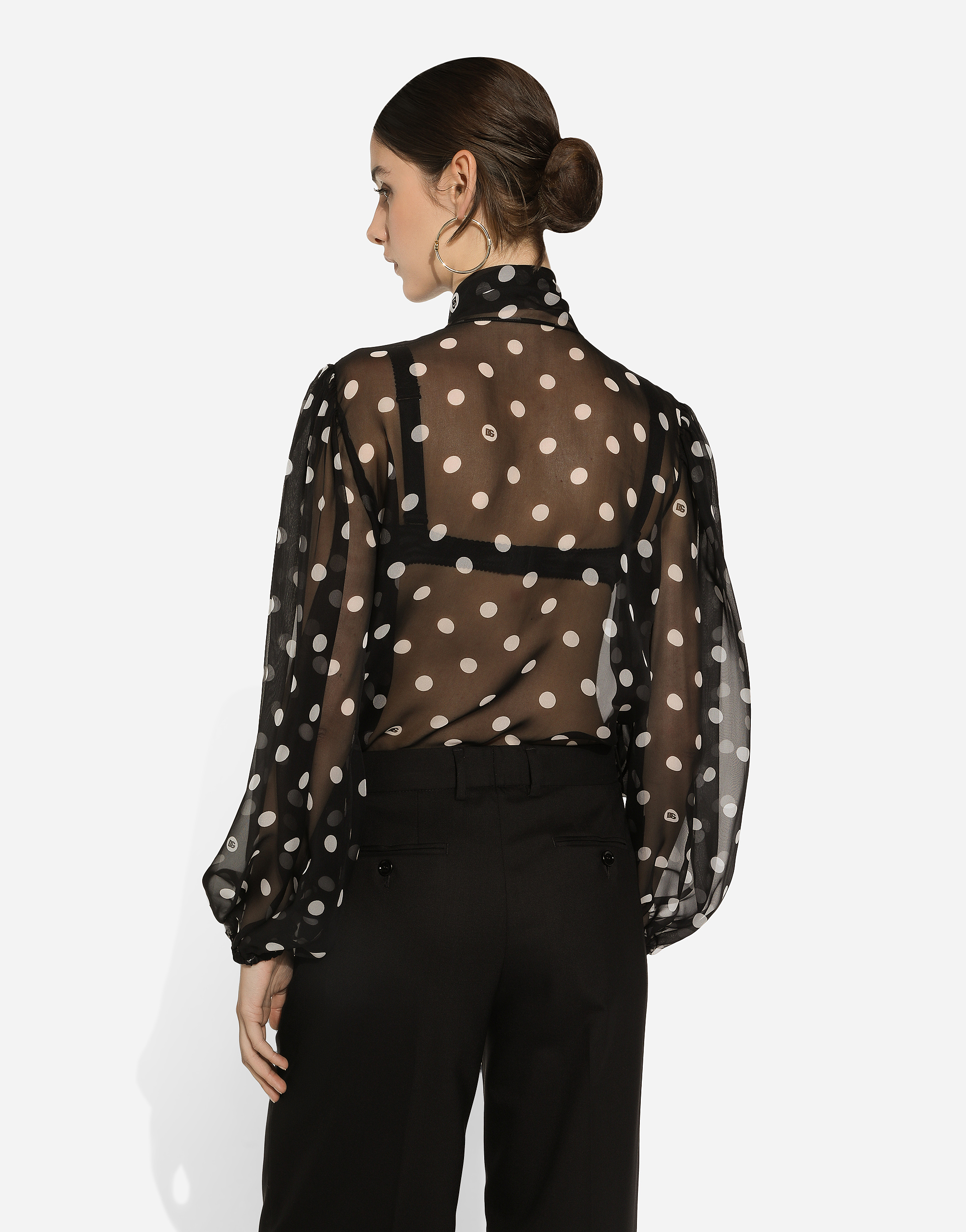 Dolce & Gabbana Polka-dot Chiffon Pussy-bow Blouse In プリ