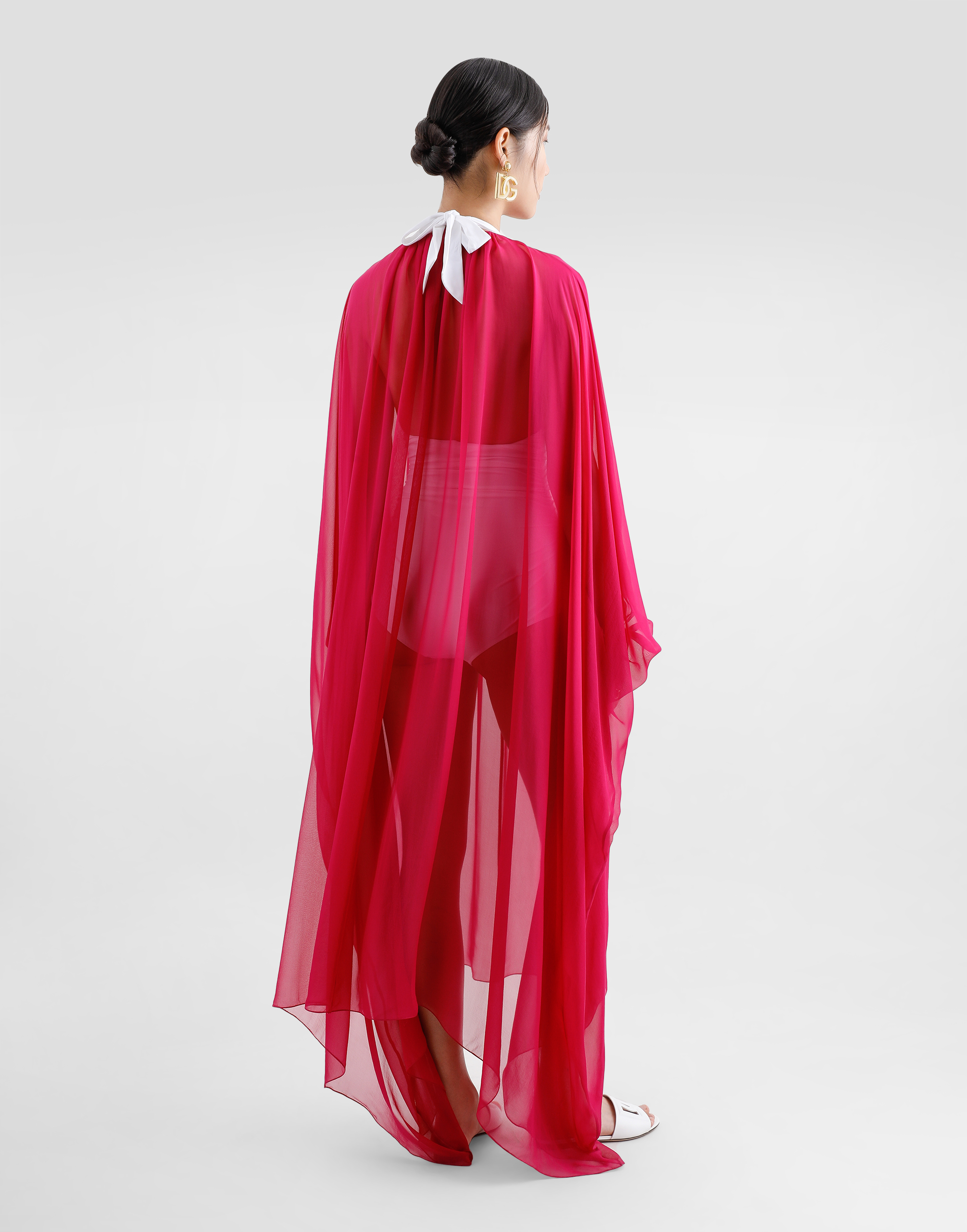 Dolce & Gabbana Long Silk Chiffon Caftan With Drawstring In Purple