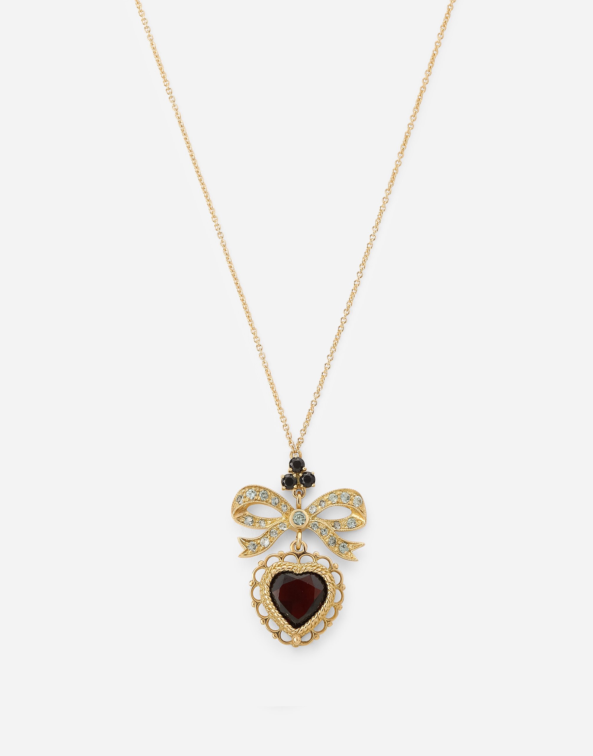 Dolce & Gabbana Heart Pendant In Yellow Gold With Rodolith Garnet And Sapphires Gold Female Onesize In Gold