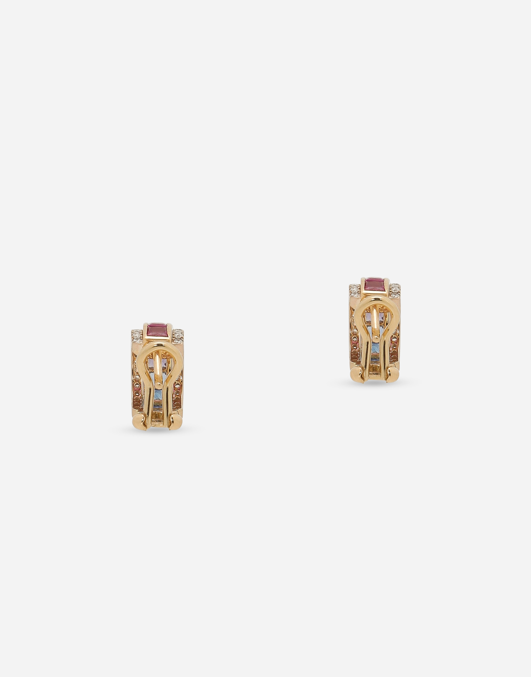 Shop Dolce & Gabbana Rainbow Earrings In Yellow Gold 18kt With Multicolor Sapphires And Diamonds