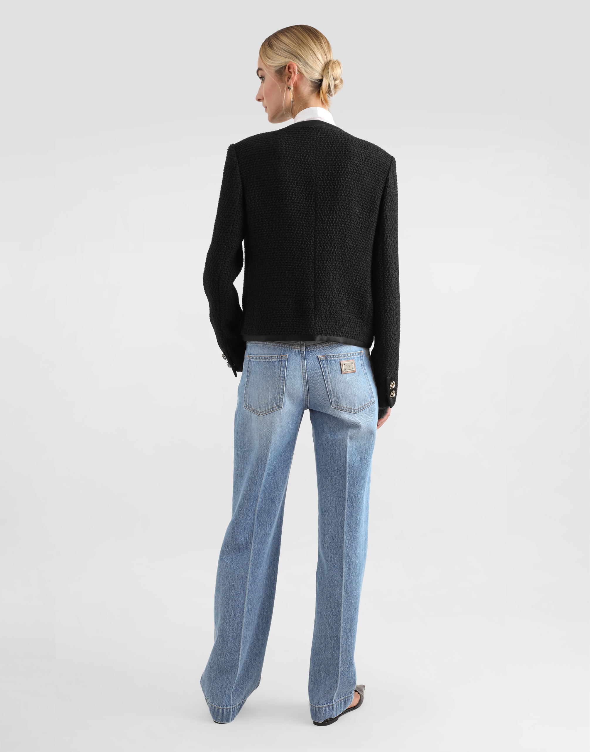 Dolce & Gabbana Jeweled Button Boucle Jacket In Black