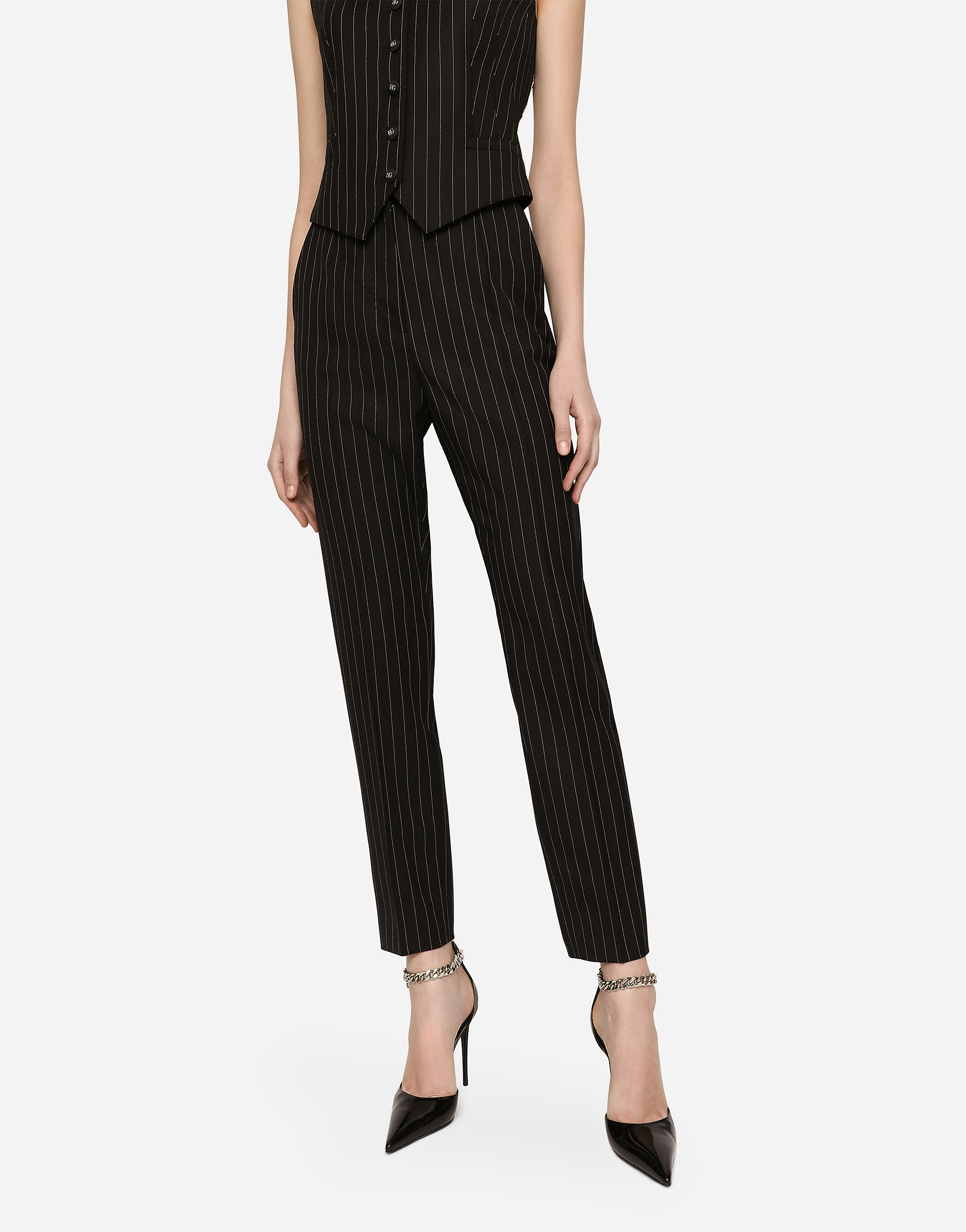 Shop Dolce & Gabbana High-waisted Pinstripe Twill Pants In Multicolor