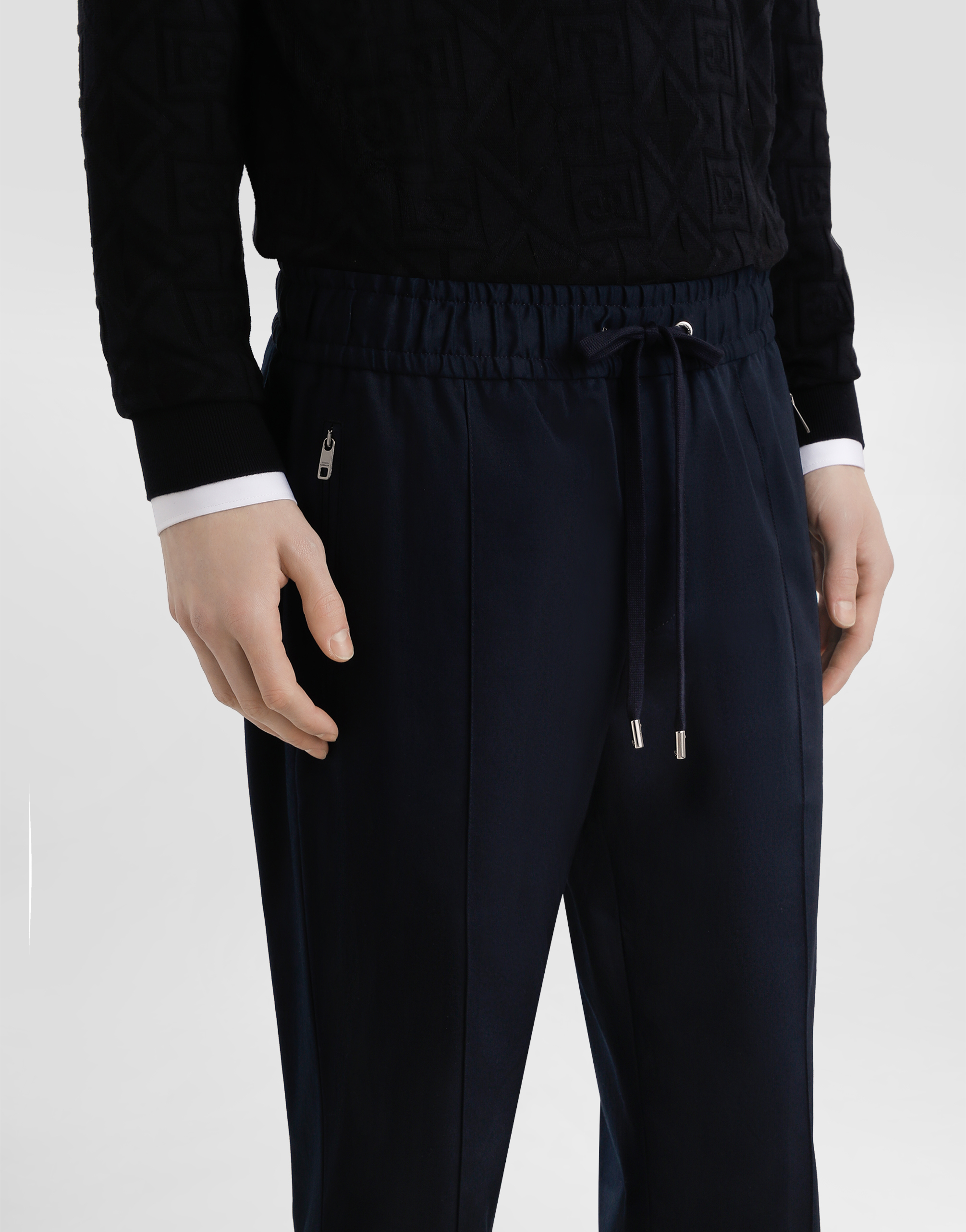 Dolce & Gabbana Stretch Cotton Gabardine Jogging Trousers In Blue