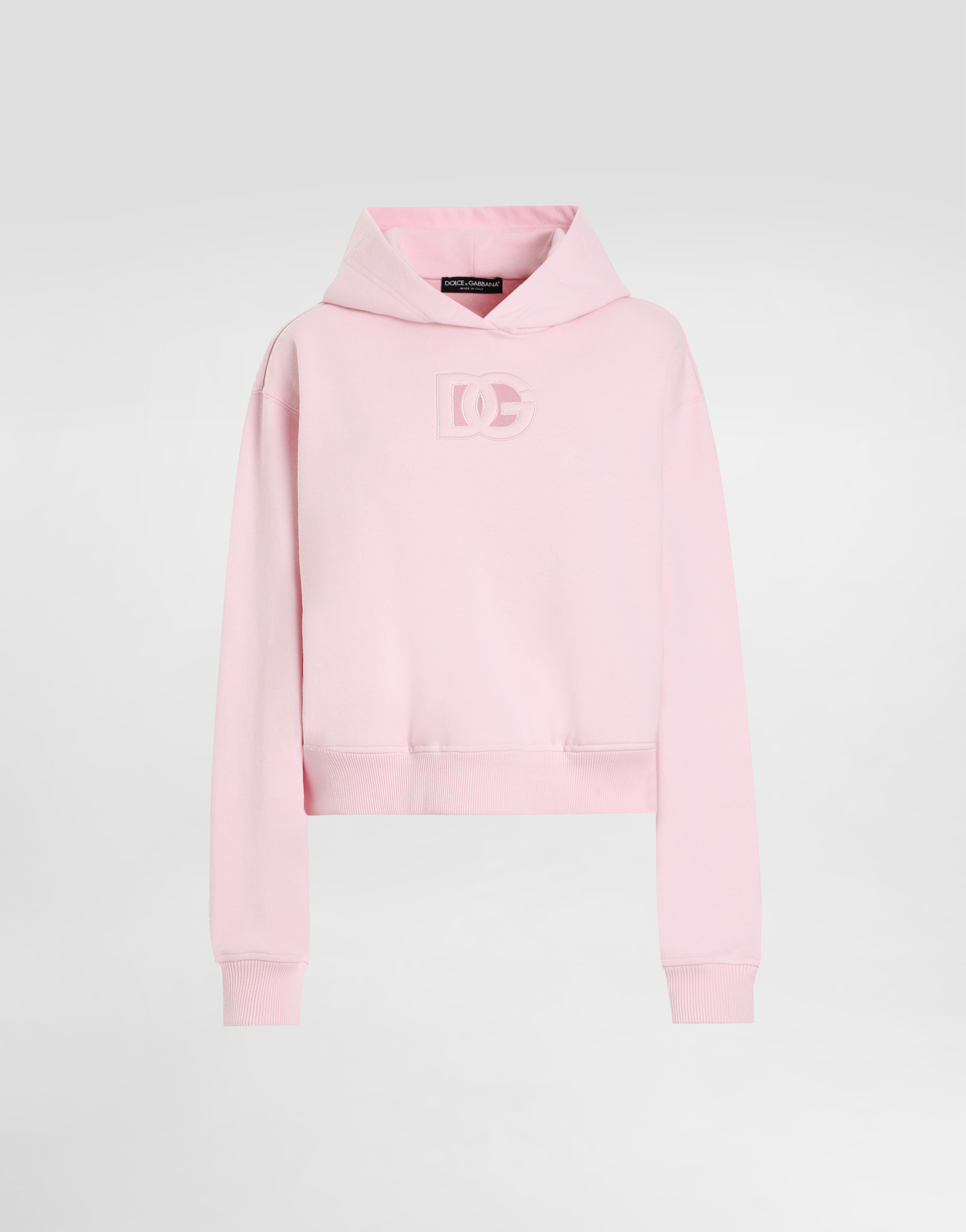 Dolce & Gabbana Jersey Hoodie With Raised Dg Embroidery In Pink