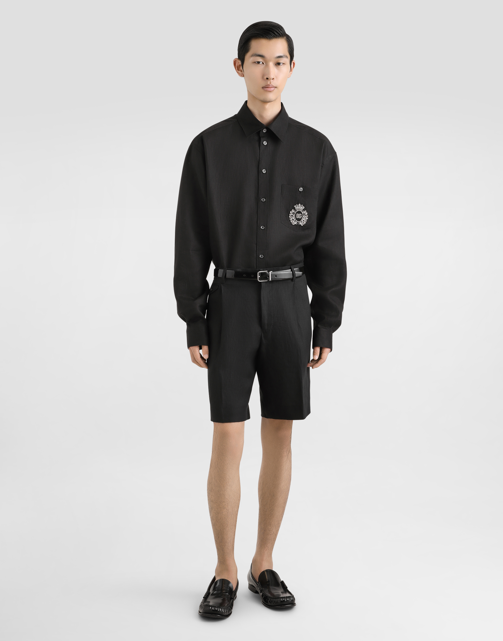 Dolce & Gabbana Cotton Tuxedo Shirt With Heraldic Patch In Black