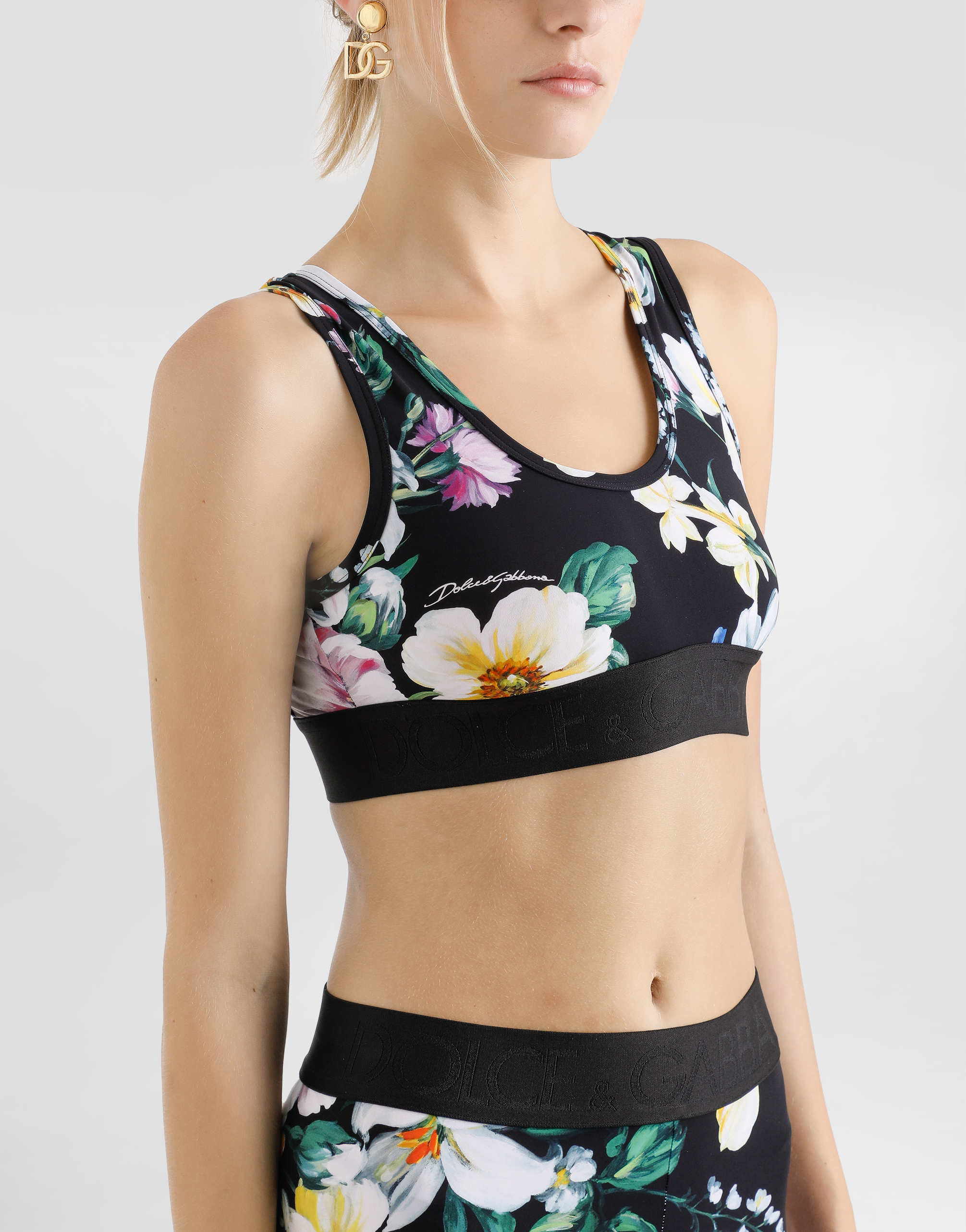 Dolce & Gabbana Activewear Bra Top In Floral-print Jersey In Print