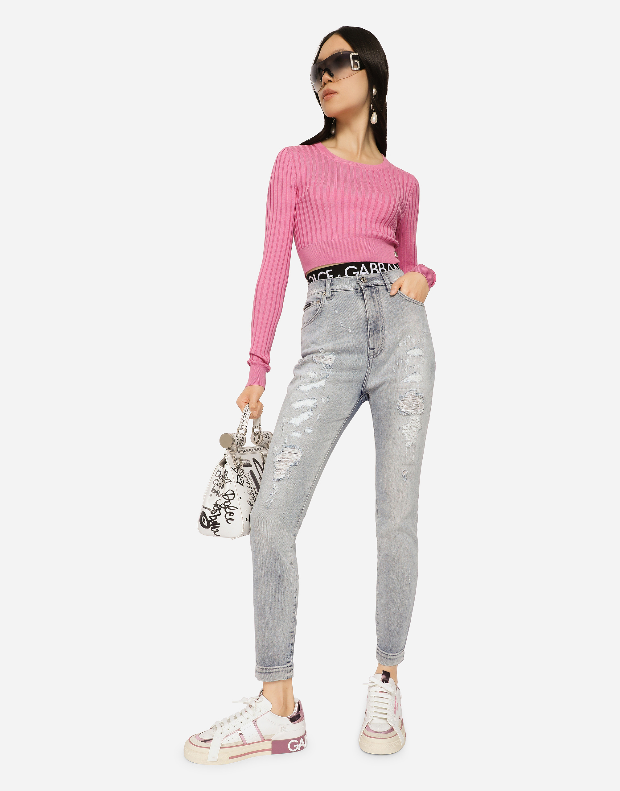 Light blue denim Grace jeans with ripped details