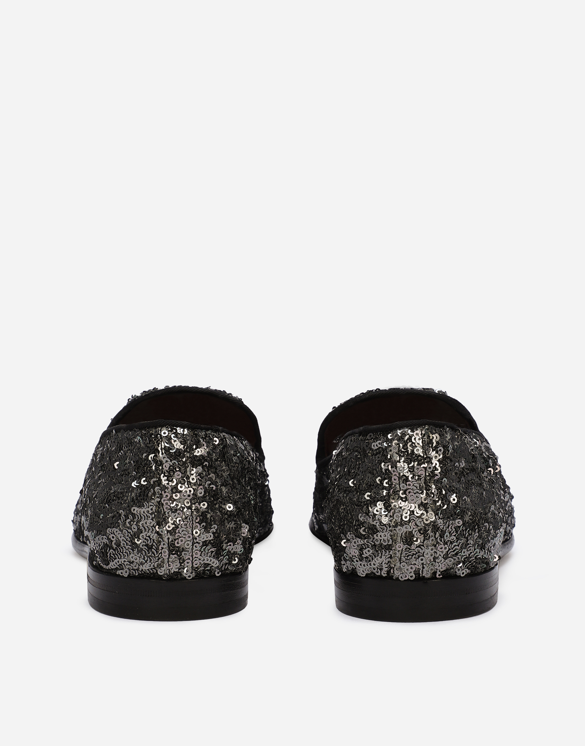 Dolce & Gabbana Sequin-embellished Leather Slippers In Grey