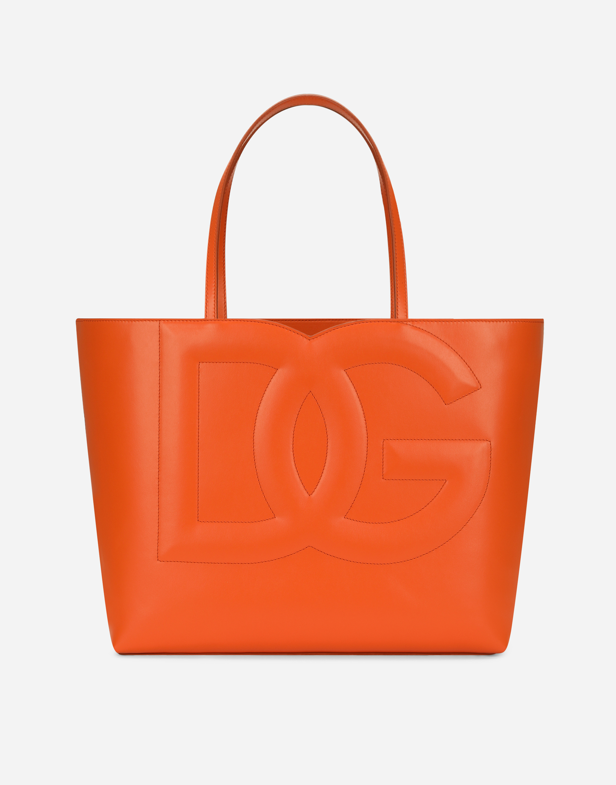Dolce & Gabbana Medium Calfskin Shopper With Logo In Orange