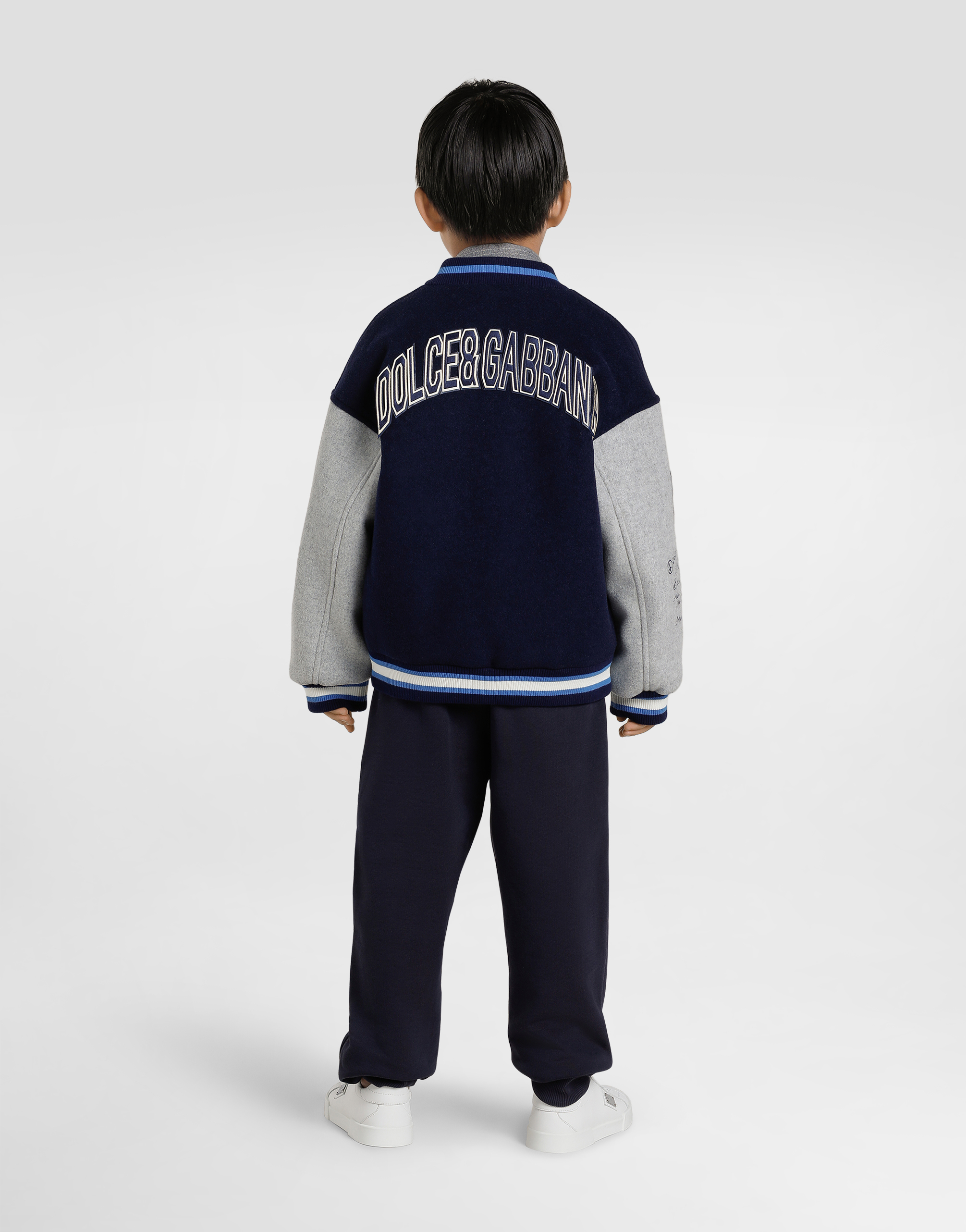 Cloth bomber jacket with embroidery and patch