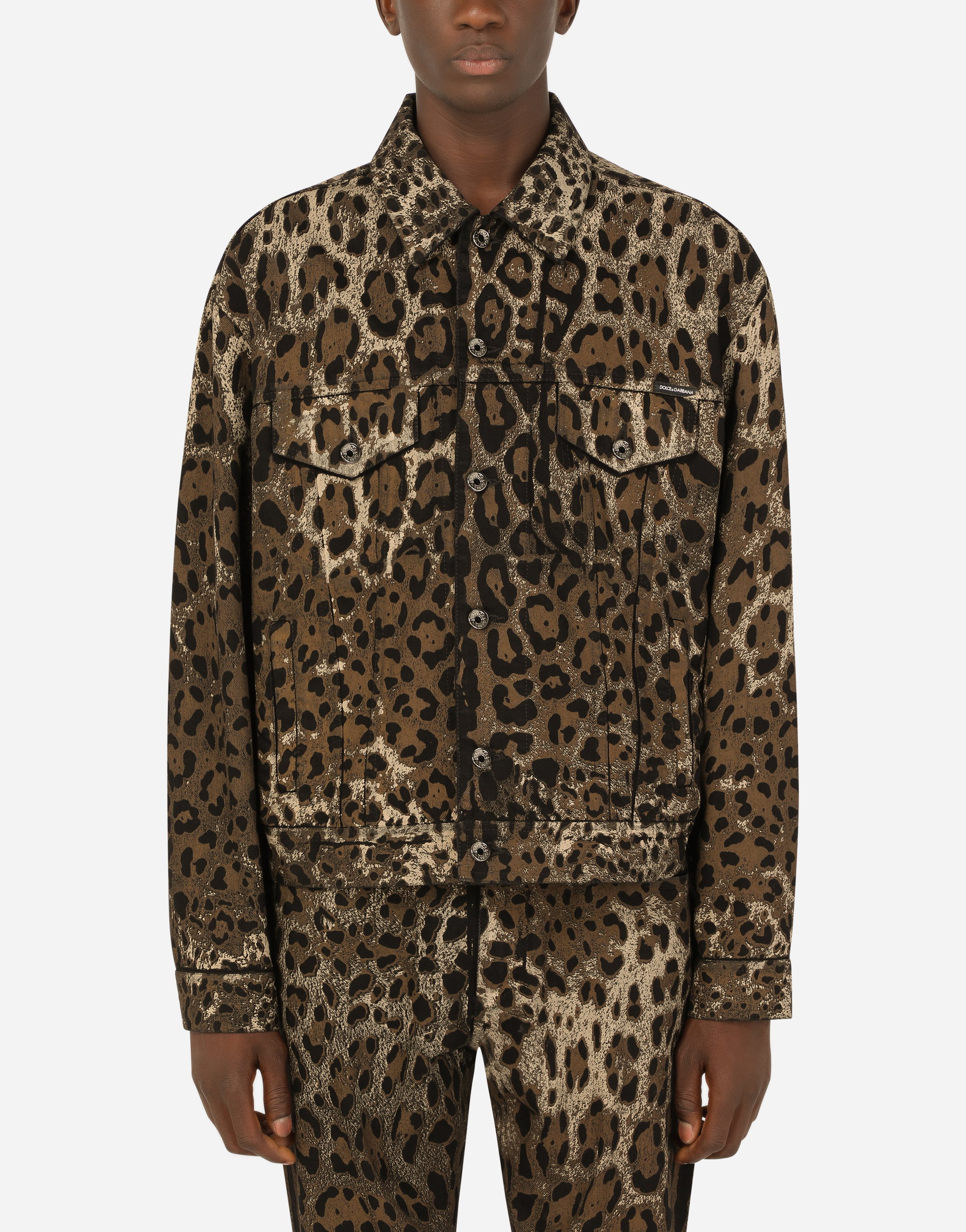 Leopard-print denim jacket