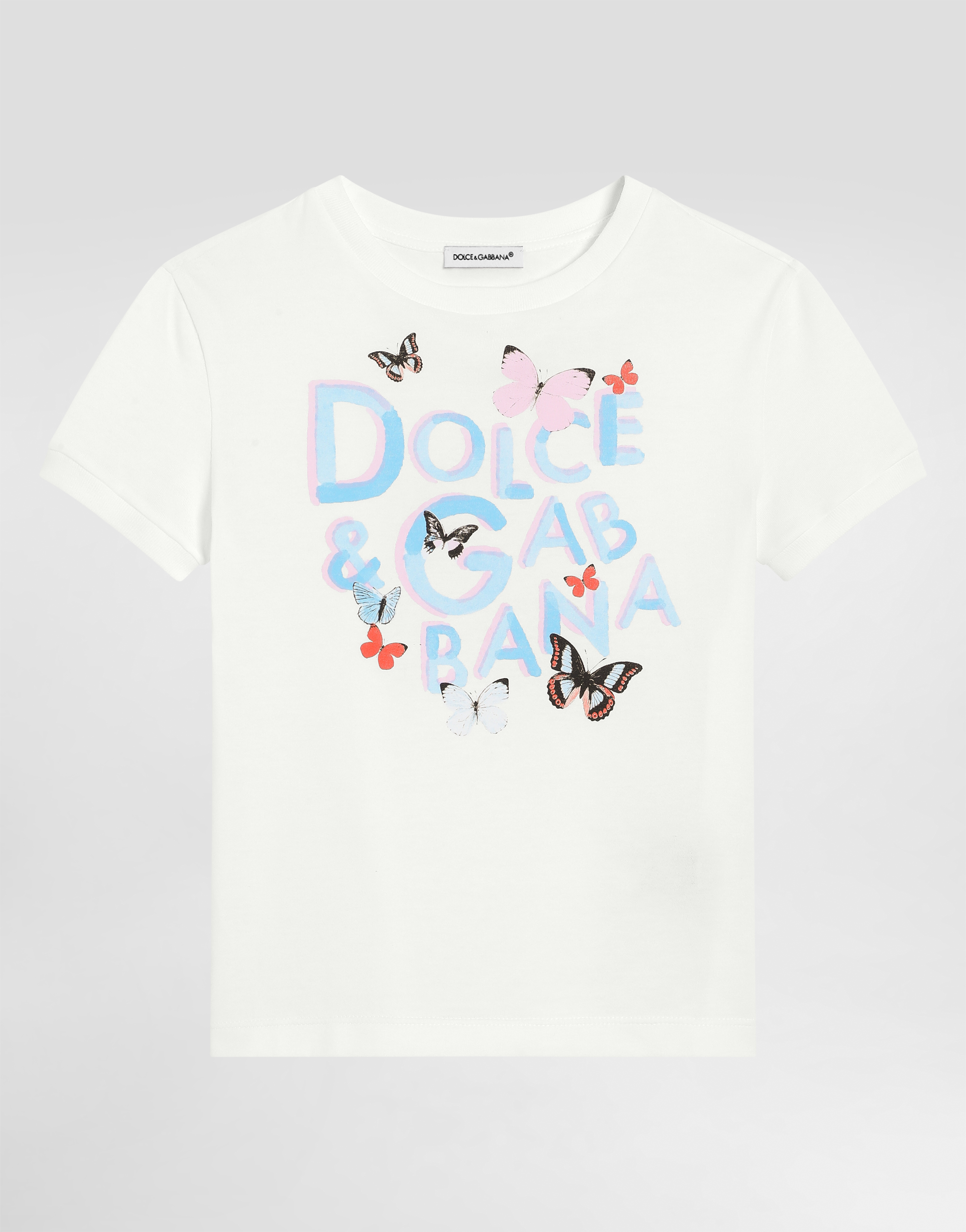 Dolce & Gabbana Jersey T-shirt With Butterflies And Dolce&gabbana Logo In White