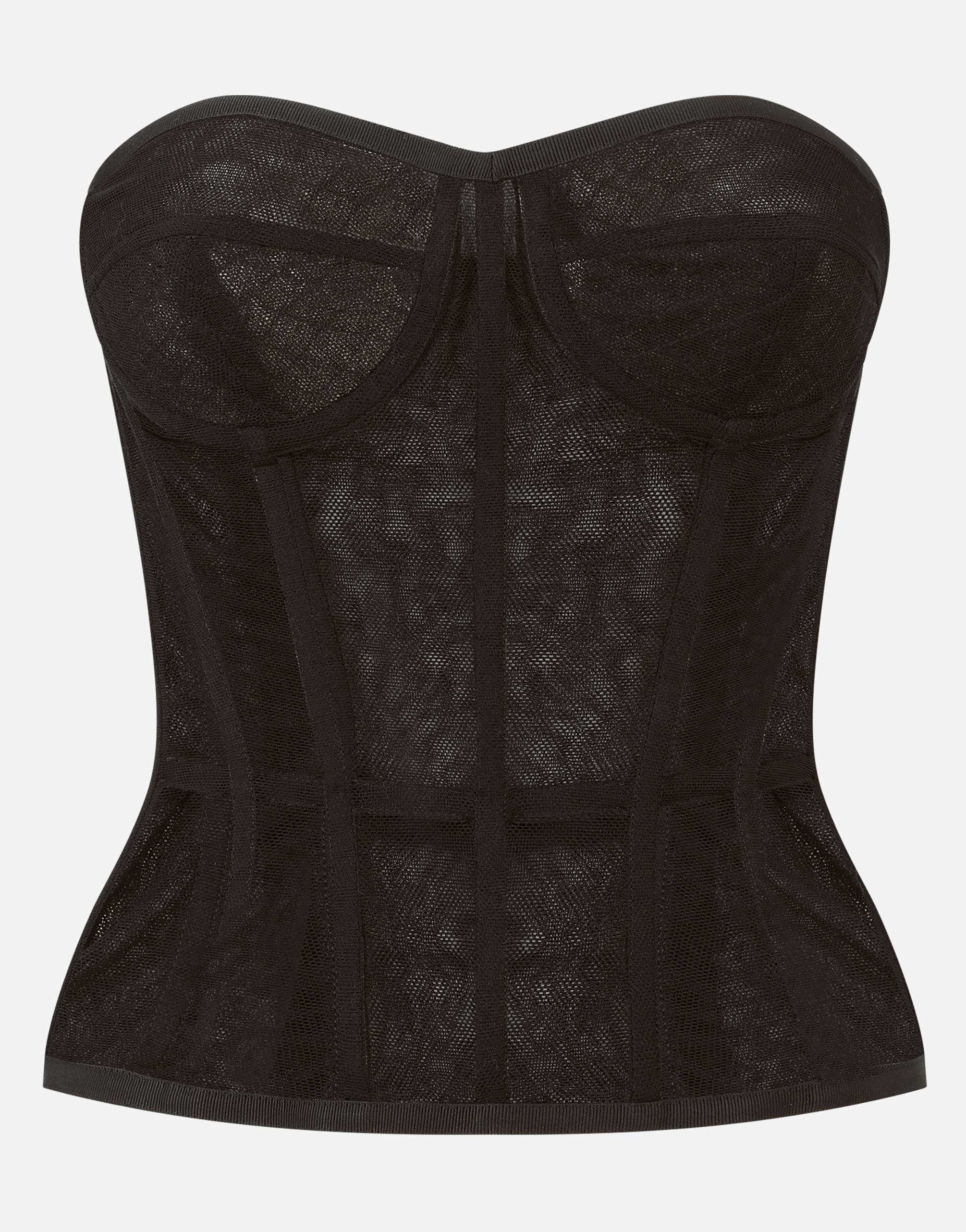 Dolce & Gabbana Sheer Cotton Stretch Tulle Corset In Black