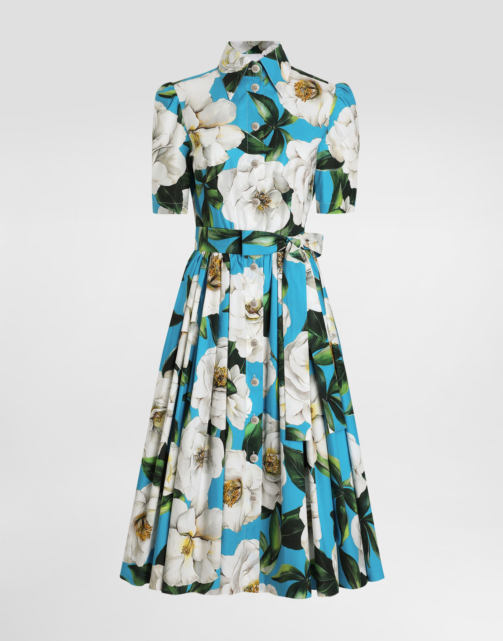 Dolce & Gabbana Short Cotton Corset Dress With Bouquet Print - Woman Dresses Print