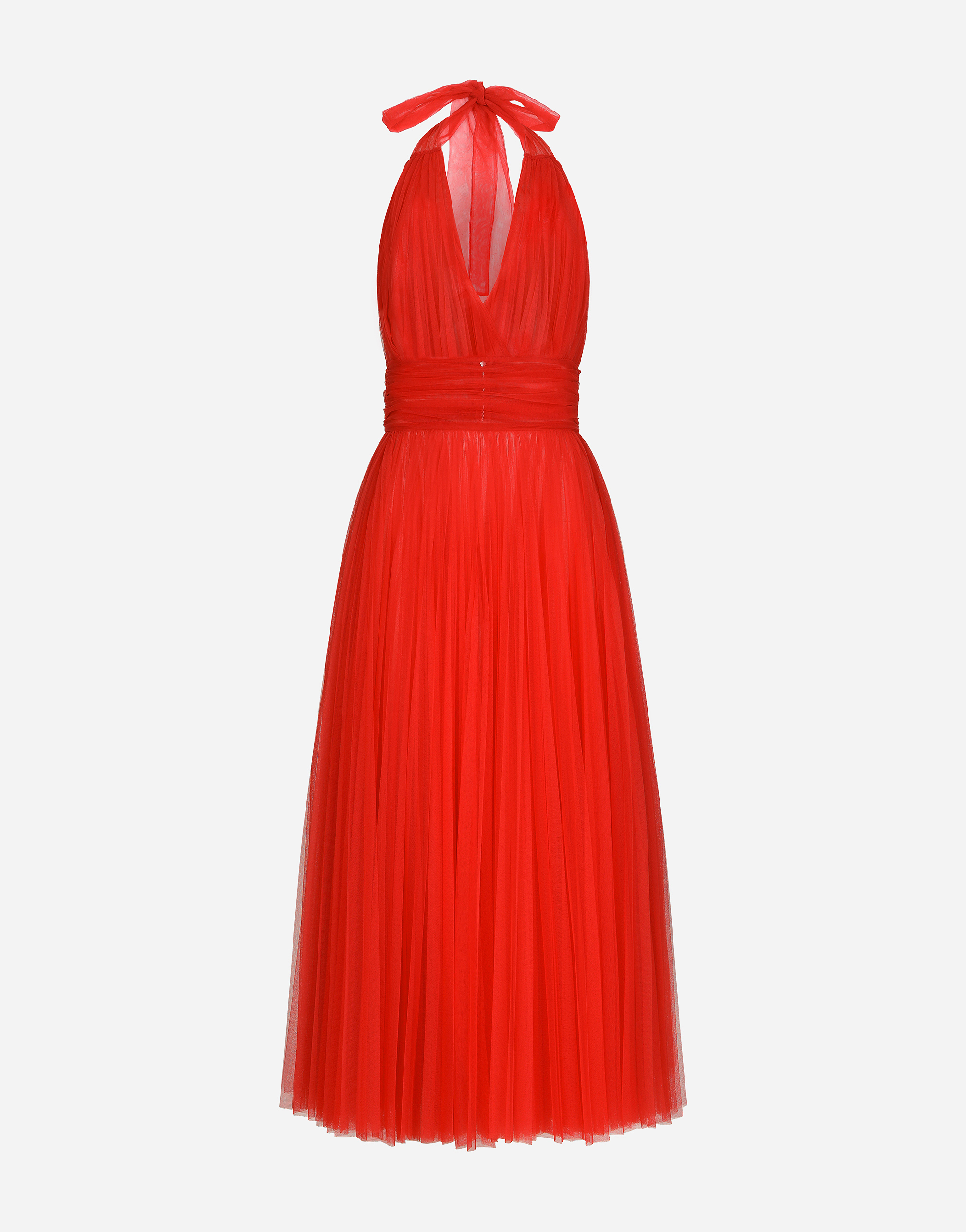 Dolce & Gabbana Tulle Calf-length Dress With Sunray Pleats - Woman Dresses Red Tulle