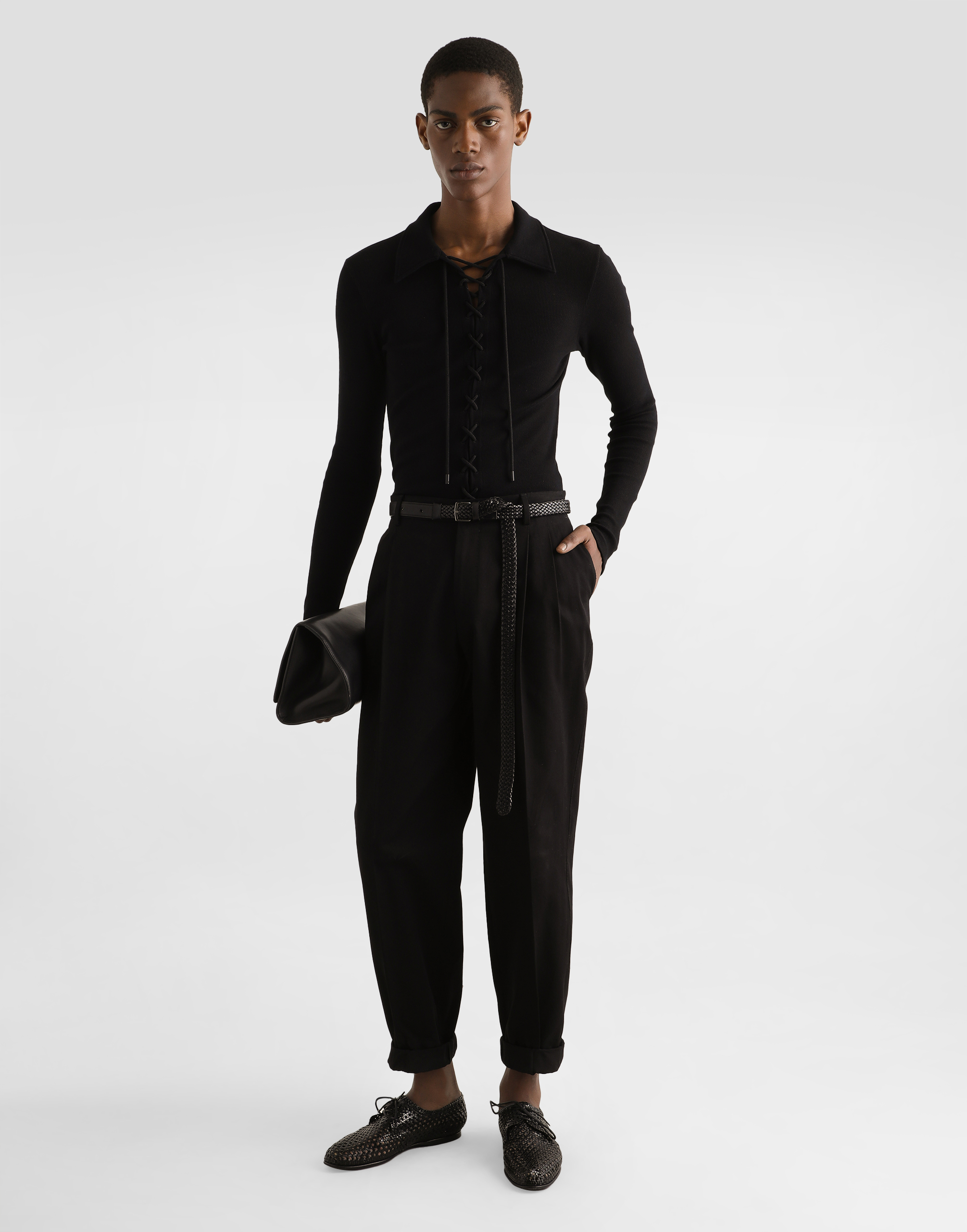 Dolce & Gabbana Dolce Gabbana Long-sleeved Interlock Jersey Polo Shirt In Black