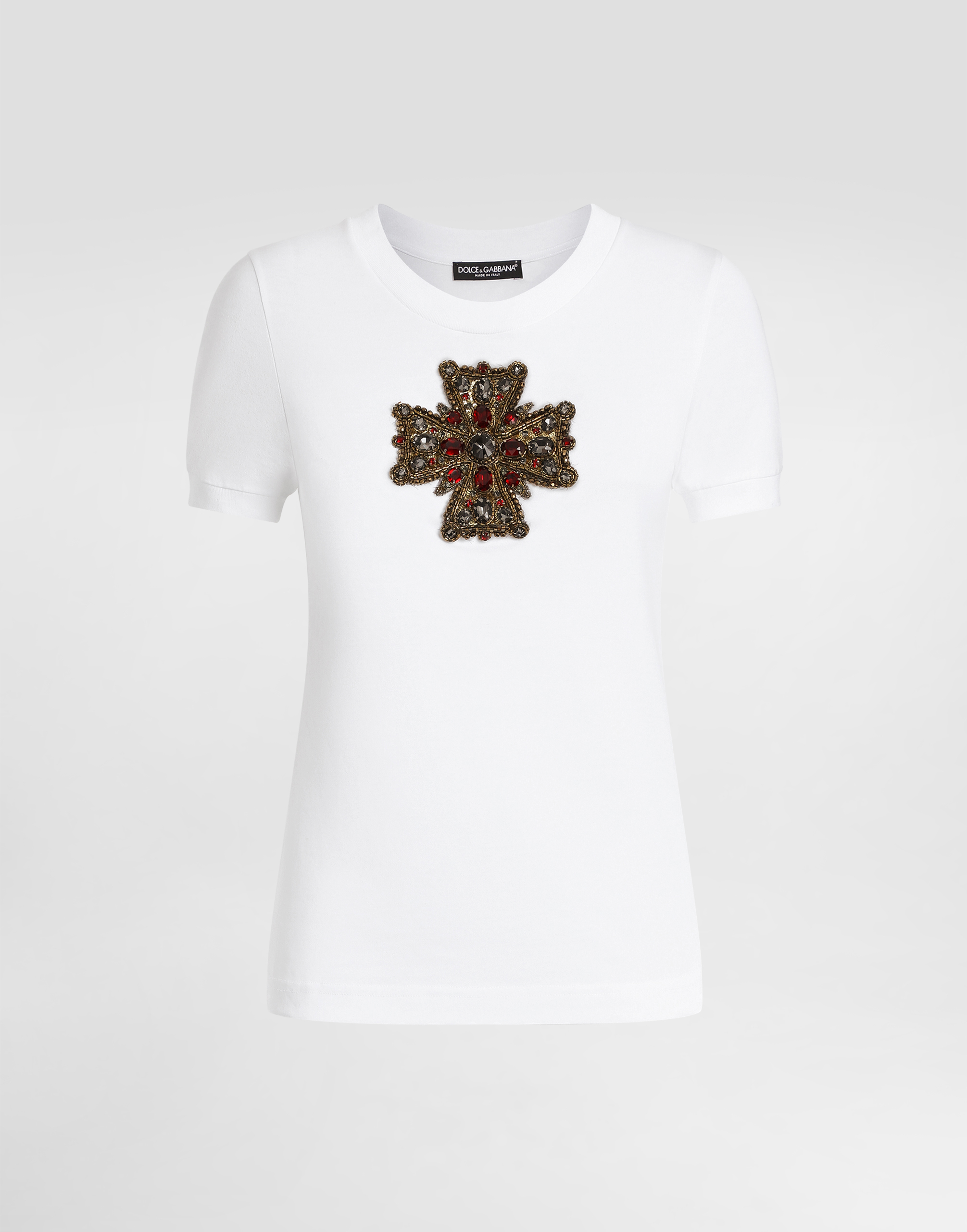 Dolce & Gabbana T-shirt With Swarovski Cross In White