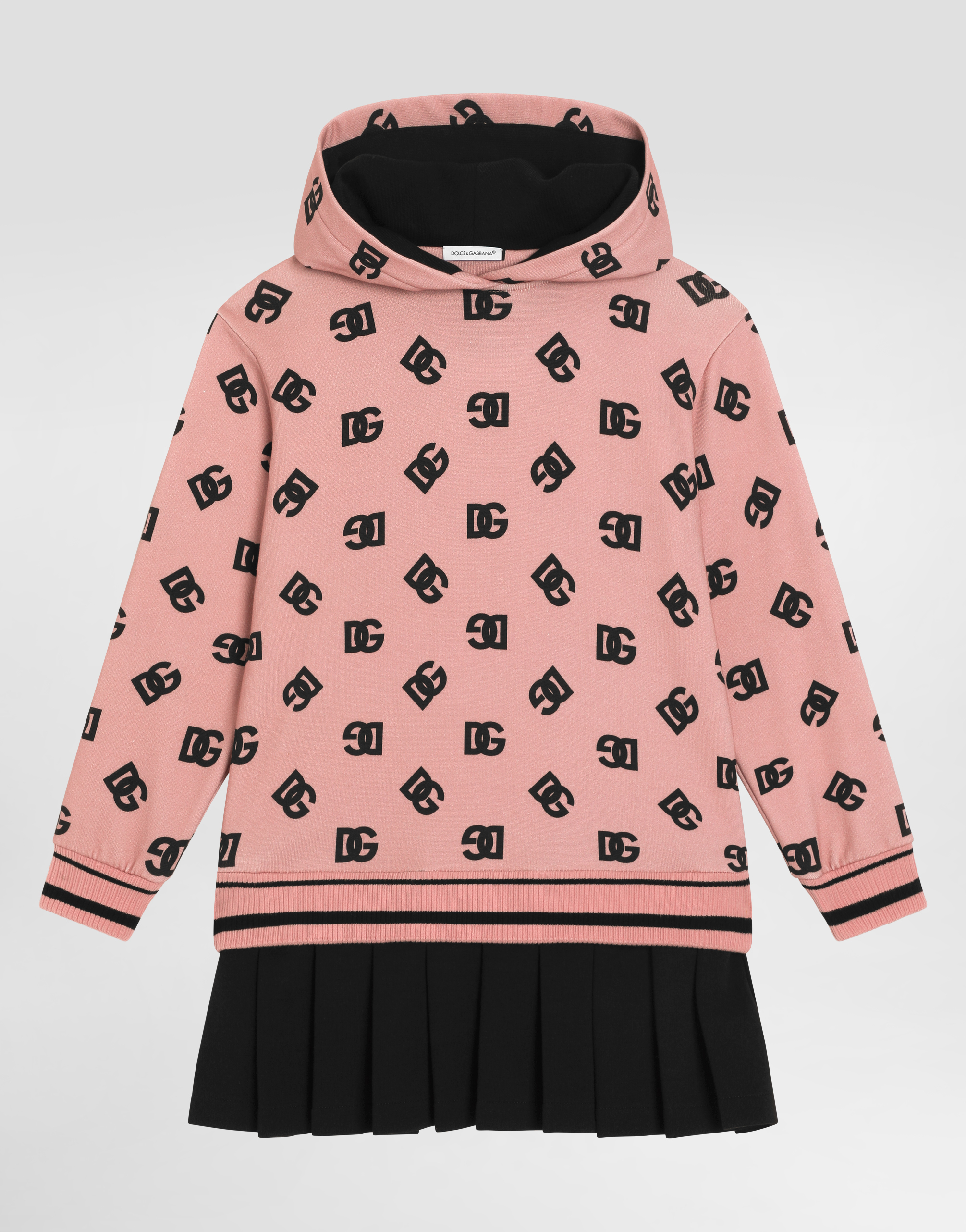 Dolce & Gabbana Interlock Fleece Dress With Dg Logo Print In Pink