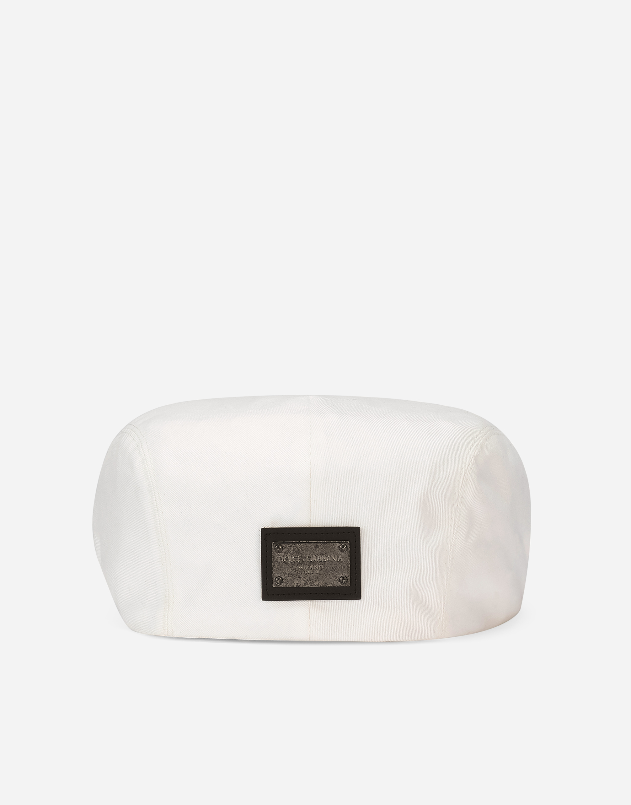 DOLCE & GABBANA GARMENT-DYED COTTON FLAT CAP WITH LOGO TAG